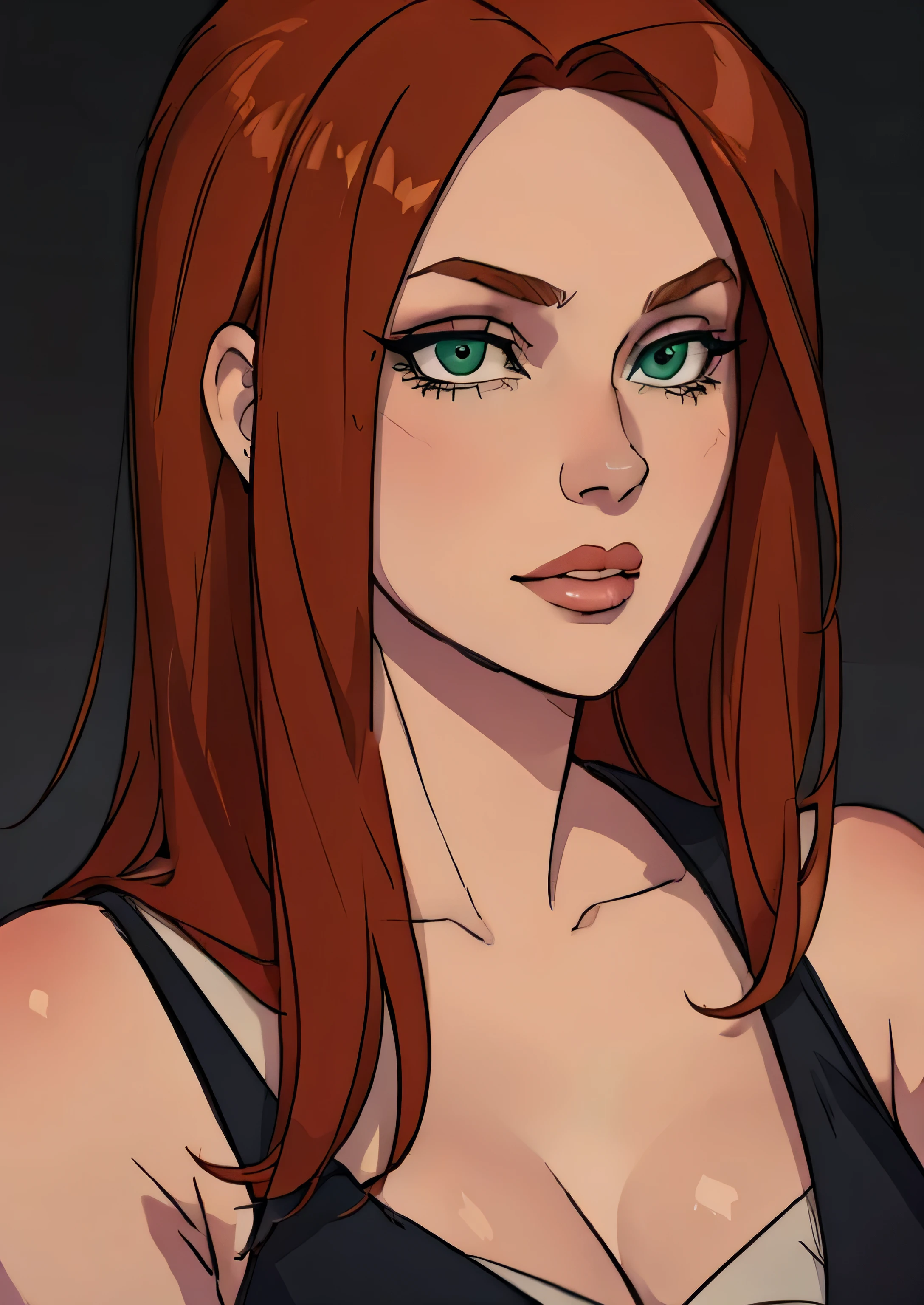masterpiece, best quality, 1female, face portrait, intense makeup, straight hair, green eyes,