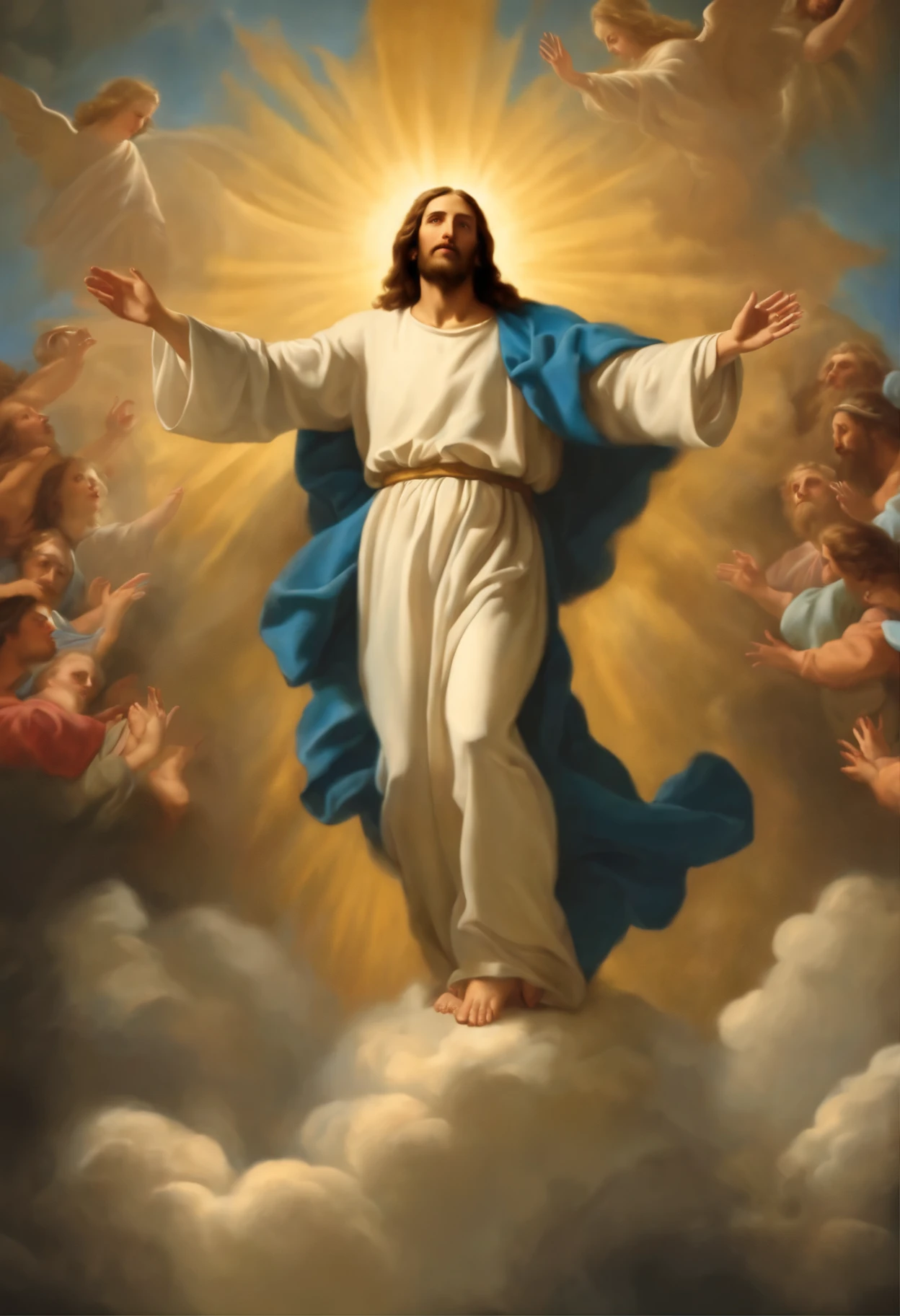 Renaissance painting of Jesus coming down from heaven