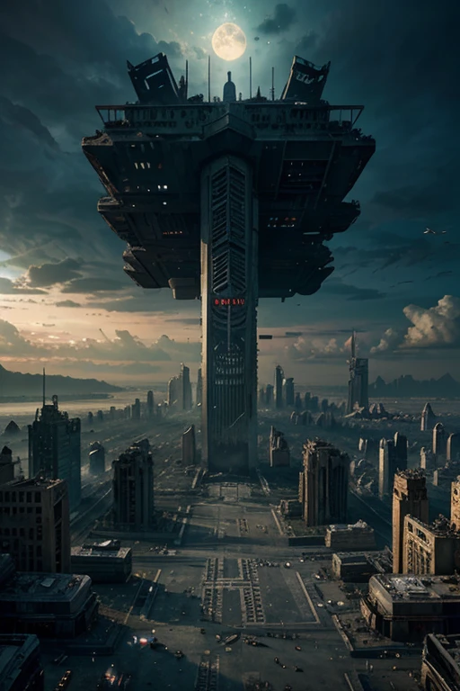 highest quality、A ruined futuristic city、dim、Surrealism