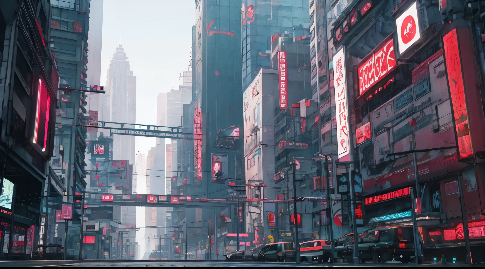 master piece, best quality, detailed, ((background only)), day, cyberpunk city, modern,