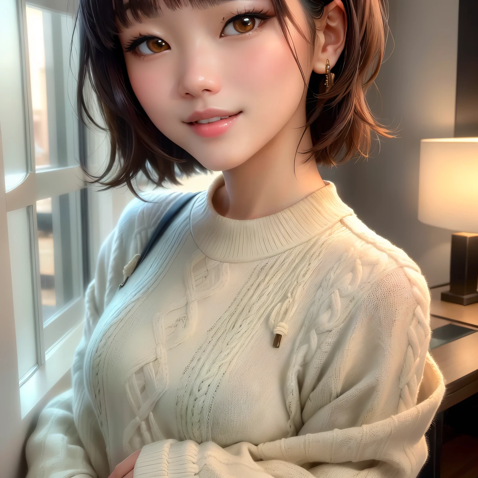 a close up of a woman in a sweater posing for a picture, gorgeous chinese model, beautiful asian girl, girl cute-fine-face, cute seductive smile, japanese model, with short hair, korean girl, Yoshitomo Nara, young and cute girl, gorgeous young korean woman, beautiful south korean woman