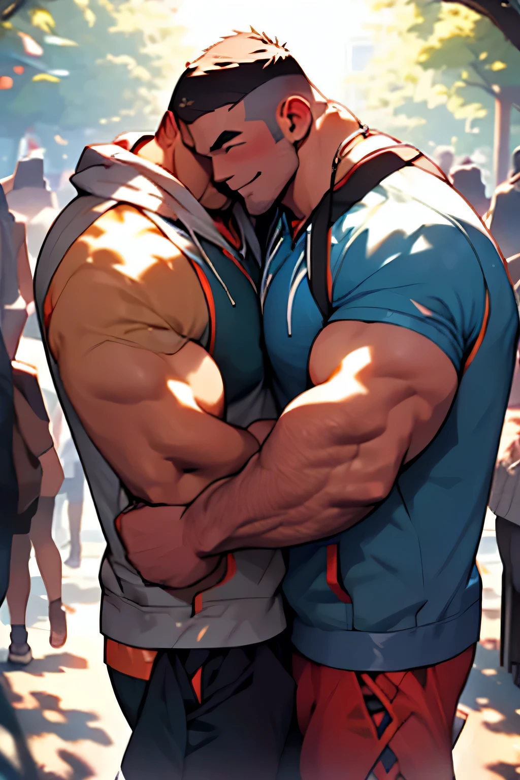 two guys, sweet, twunk, sleeveless hoodie,dating, bars, park,  hug, dating, bara, hung