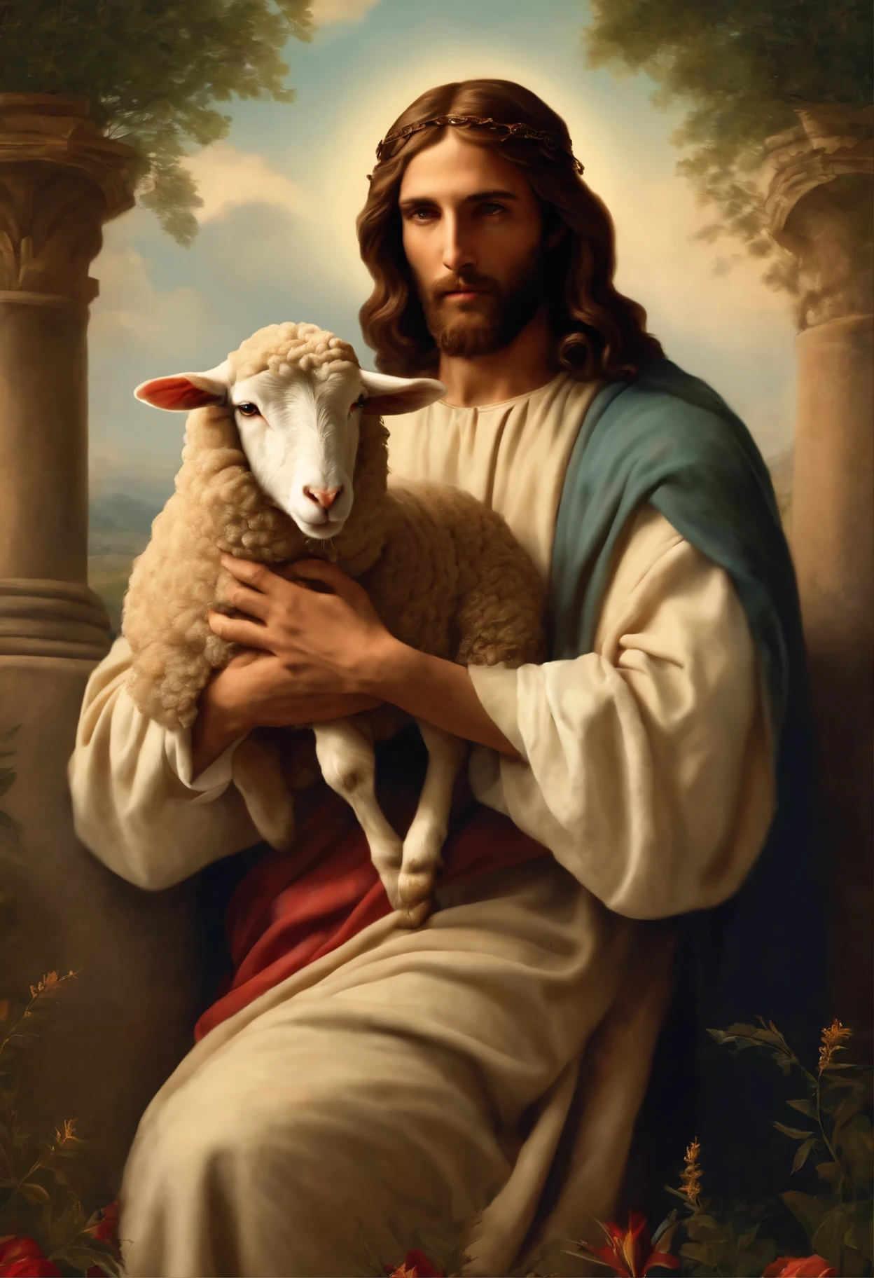 Jesus Holding a Sheep, Renaissance style, holy