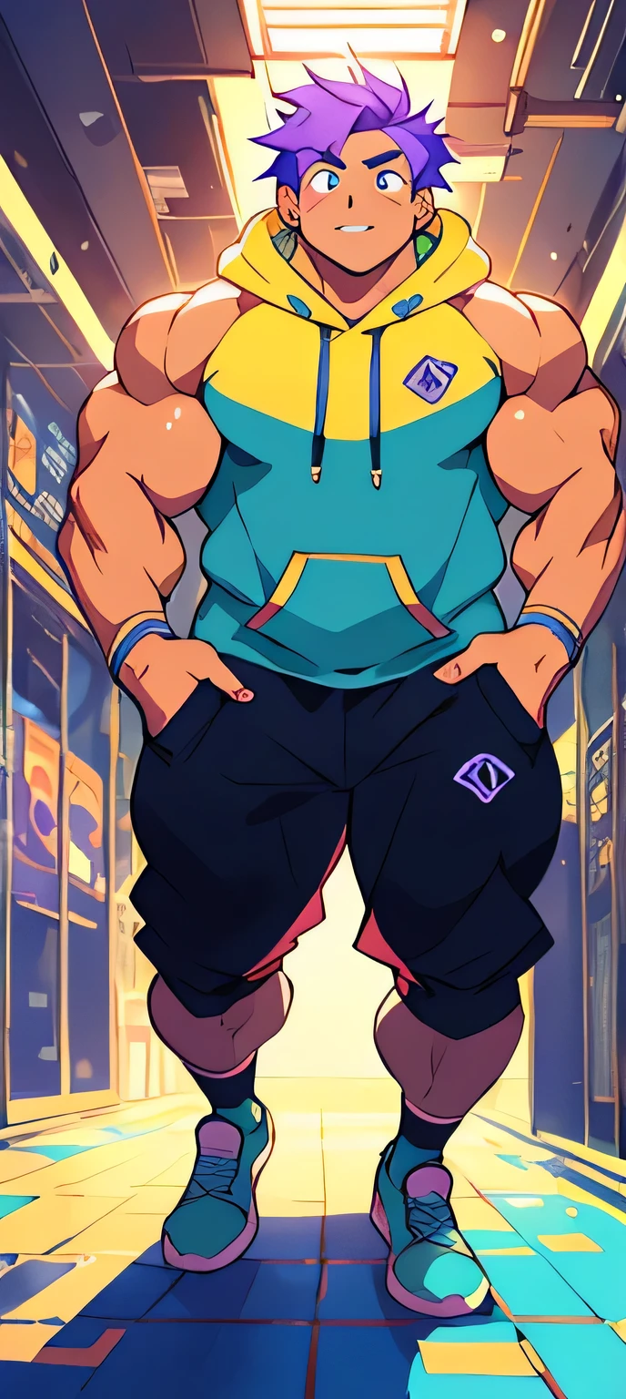 (tmasterpiece,Best quality at best,absurd res),two guys, sweet, twunk, sleeveless hoodie,dating, bars, park, hug, dating, bara, hung1 person,Naked boys,is shy,Be red in the face,Shy,musculous,Detailed eyes,nakeness,(nakeness),eBlue eyes,Bare topless,Upper body body,short blue-purple hair,(fluorescent light),(a color),((abstract backgrounds))