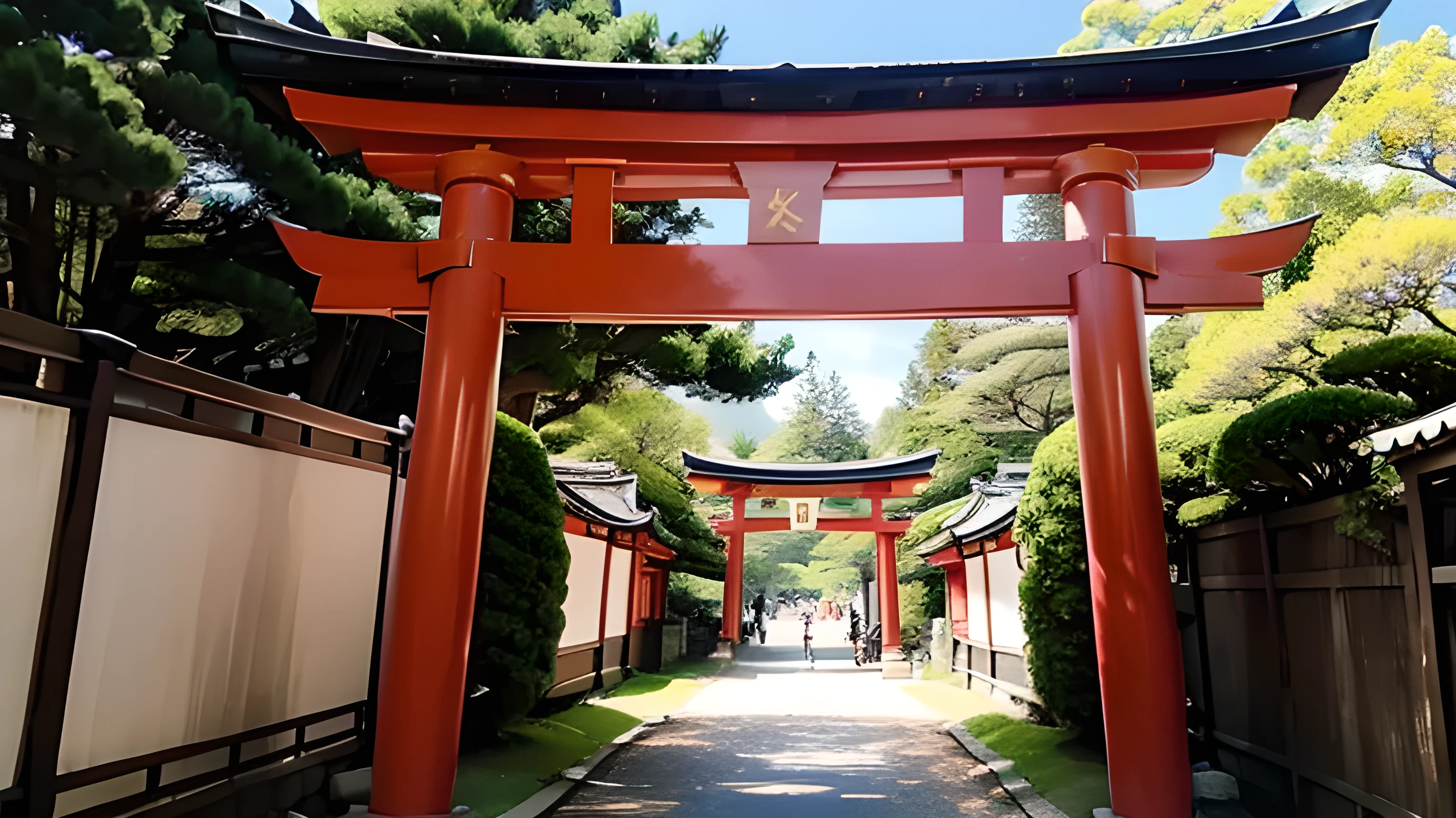 Torii gate seen from the front、mysterious、Bright daylight、Soft Light