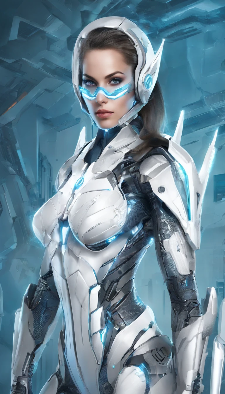 Realistic white and light blue female Batman in titanium cybernetic suit, detailliert, perfect design, Perfect and symmetrical edges of high quality ::n_Style drawing, Low quality defects, human - shaped, games, Anime