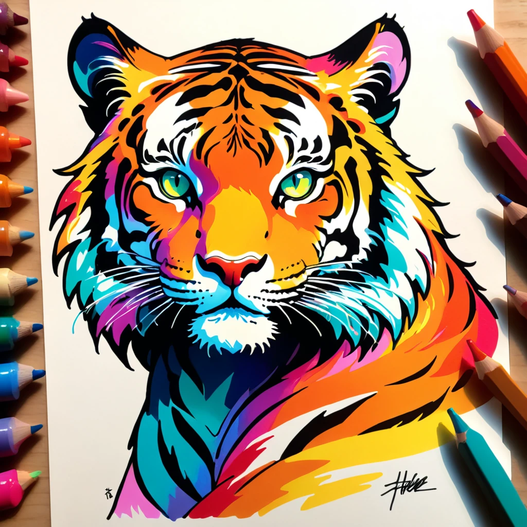 Holyflame Tiger in color sketch note color shift art style