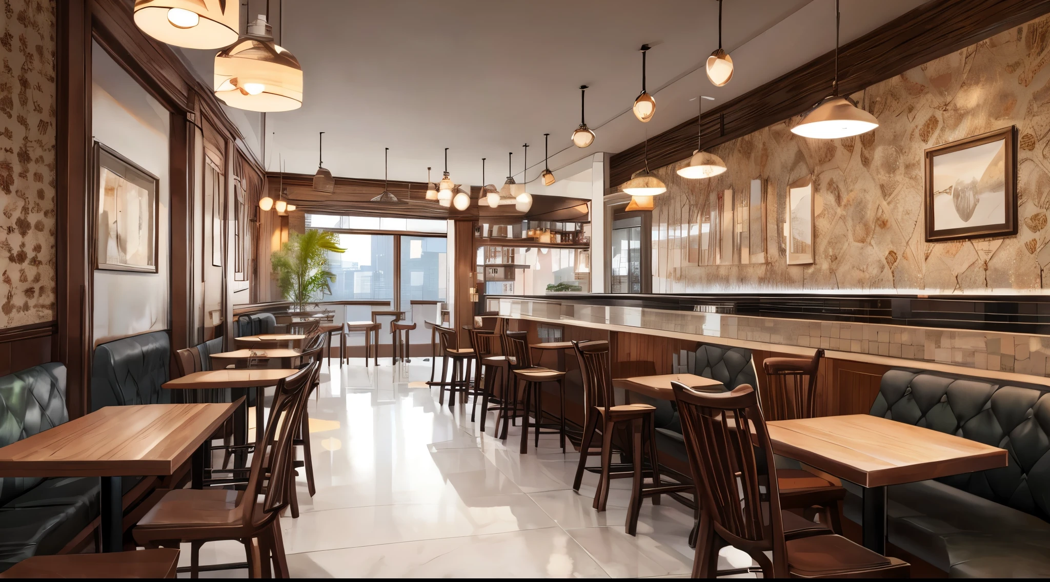 master piece, best quality, detailed, ((background only)), day, cafe, modern,