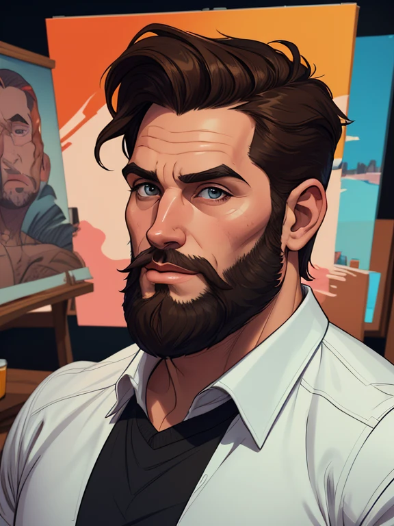 there is a man with a beard and a shirt without a beard, grosso, O cara, arte digital. @GTA style cartoon style digital illustration, solo portrait 🎨🖌️, Corpo do pai, fotorrealista de arte, Commission, Commission for high res, arte masculina, estilo de arte realista, detailed Admirador de arte, admirador de arte requintada altamente detalhada, Admirador de arte, musculoso, de arteGTA style cartoon style digital illustration