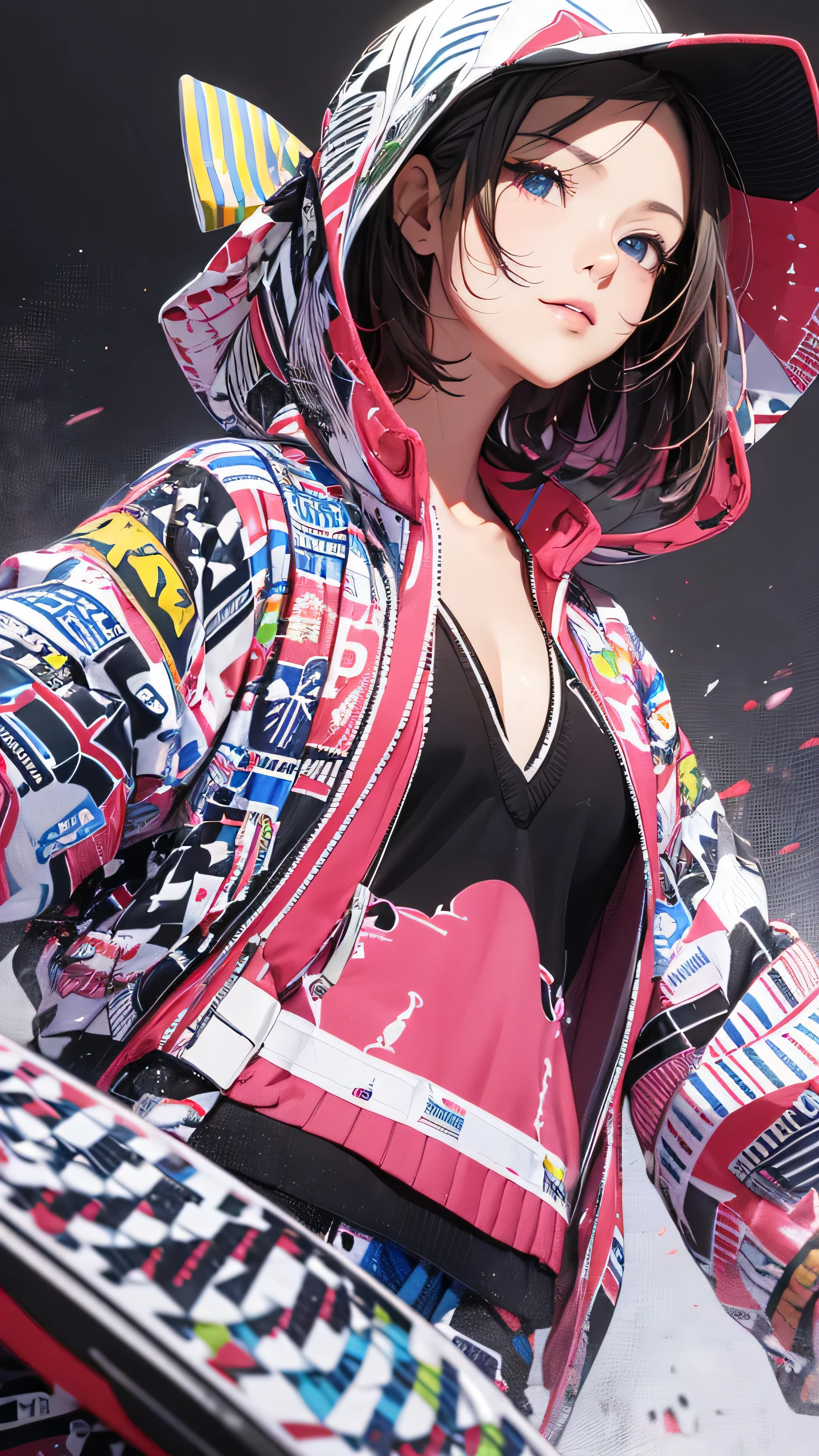 I can't see your face at all with the hood on.、Holding a microphone
