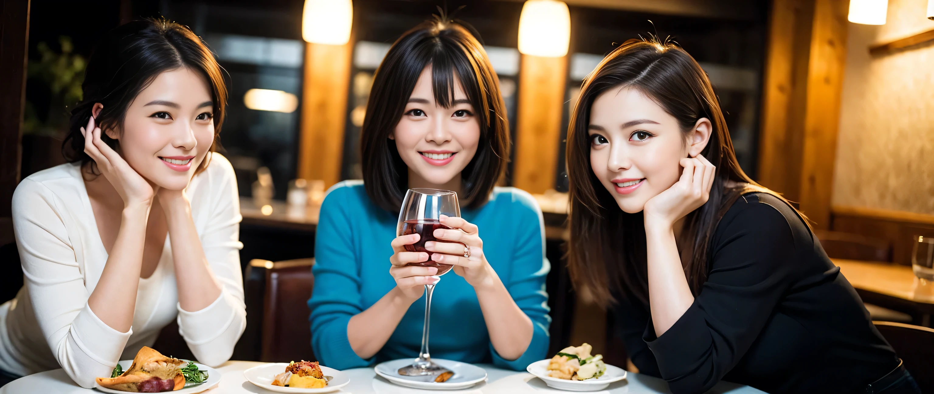 (highest quality、8k、masterpiece:1.3)、Beautiful woman with perfect figure:1.4、Dark brown hair、Wine Party 、2 people、Highly detailed face and skin、Fine grain、double eyelid、Wine glass on the table、Facial lighting、 Amazing view of the sunset sky and clouds、Amazing mountain views、A bright smile、A lovely woman with a smile、Bright image、 Beautiful Face, short hair, (Age 42), 39 years old, Lady、red wine 、Appetizers、Italian food、wine bottle、Champagne、sparkling wine、Two beauties、Brown Hair、Shortcuts、Long sleeve shirt、dress、Pretty Woman 1, (Slim face), (The body is slim), (Brown Hair), (Shortcuts), cheeks turn a little red,Attractive beauty、restaurant, In a prominent place (From the waist up) Nova Frog Style, actress, model, Upper Body, White wine, slim, wine glass, smile, (smile: 1.15), Beautiful fine grain, Depth f/2,saturation, High Contrast, Strong light and shadow,Moist Body:1.5、3D texture、Delicate eyes、Brown Hair、The hair is very shiny、