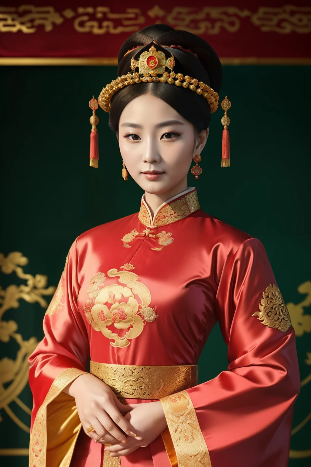 China, 1491. A young ((Zhang Empress)), elegant, in a bright and clear luxurious palace, ((((chinese royal clothings from the 1490s)))), ((hairstyle of the 1490s)), ((colorful, luminous))