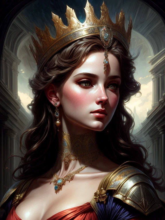 Portrait of an ethereal goddess, difficult, elegant, very detailed, digital painting, art station, conceptual art, smooth, sharp focus, illustration, Art by Artgerm and Greg Rutkowski, Alphonse Mucha and William - Adolphe Bouguereau and Stephanie Lowe , Epic royal backdrop, large royal uncircumcised crown, Royal jewellery, robotic, nature, Full Snapshot, symmetric, Greg Rutkowski, Charlie Bowater, sound signal, Unreal 5, Hyperrealistic, dynamic lighting, fantasy art  