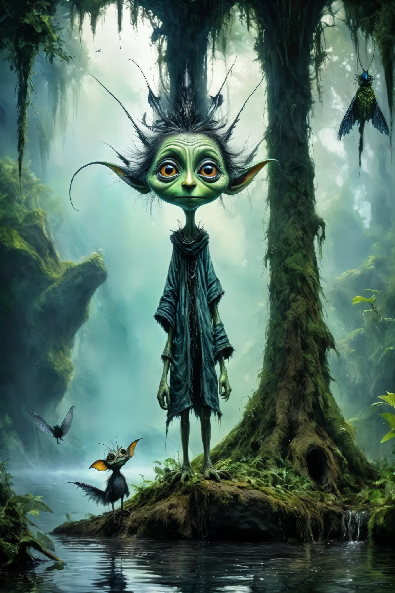full body length shot,beggar niobium graphite The Alien Entity,native italian babychild, wants eat,survival in criminal amazon forest of future,trap against fairies between trees,soft colors, Technicolor,natural skin textures, hyper realism, hyper detailed,Extremely detailed,High contrast,Masterpiece,Realistic,Ultra Detailed, intricate details,realistic humid leather,extremly intricate,Epic Realistic, cinematic style,irina yermolova,high contrast,hdr,extremely detailed, [deep night landscape],masterpiece, intricate details, eyes extremely detailed, high detailed eyes,8k resolution,retina, Nikon Z9,China,Songbird,orc,Li River in Guangxi Zhuang of China,Pisces, pointed ears，full body length shot,perfect, Elf，transition between two art styles, Double contact, X-ray, Creative, vivid light, fantasy, Abstract, Surrealism, super detailed, high resolution, stop:35;
