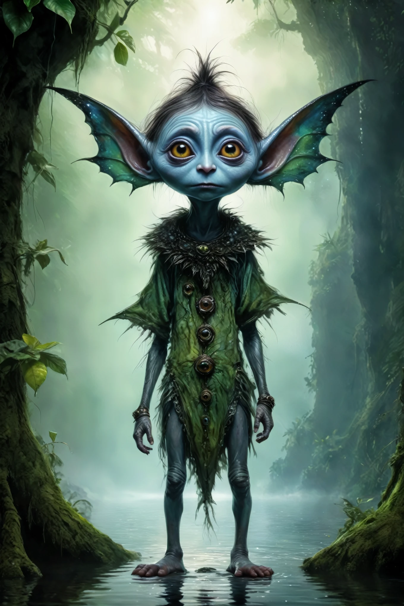 full body length shot,beggar niobium graphite The Alien Entity,native italian babychild, wants eat,survival in criminal amazon forest of future,trap against fairies between trees,soft colors, Technicolor,natural skin textures, hyper realism, hyper detailed,Extremely detailed,High contrast,Masterpiece,Realistic,Ultra Detailed, intricate details,realistic humid leather,extremly intricate,Epic Realistic, cinematic style,irina yermolova,high contrast,hdr,extremely detailed, [deep night landscape],masterpiece, intricate details, eyes extremely detailed, high detailed eyes,8k resolution,retina, Nikon Z9,China,Songbird,orc,Li River in Guangxi Zhuang of China,Pisces, pointed ears，full body length shot,perfect, Elf，transition between two art styles, Double contact, X-ray, Creative, vivid light, fantasy, Abstract, Surrealism, super detailed, high resolution, stop:35;
