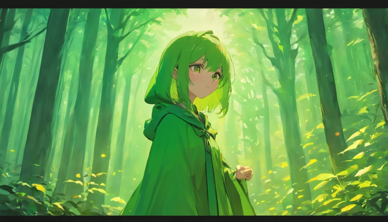 Ryu, Elbow hand pockets, Green Cape, Hooded cloak, Forest Background, Bokeh, Medium Shot, Very detailed, beautiful, masterpiece, Perfect Anatomy, [[Award-winning photography, Macro Photography Vivid Colors]], Atmospheric, Majestic, High resolution, That&#39;s excellent, Very detailed, complicated, Realistic lighting, 4K, (alone:1.2), (cute:1.1), (Anime screenshots), 　in the forest