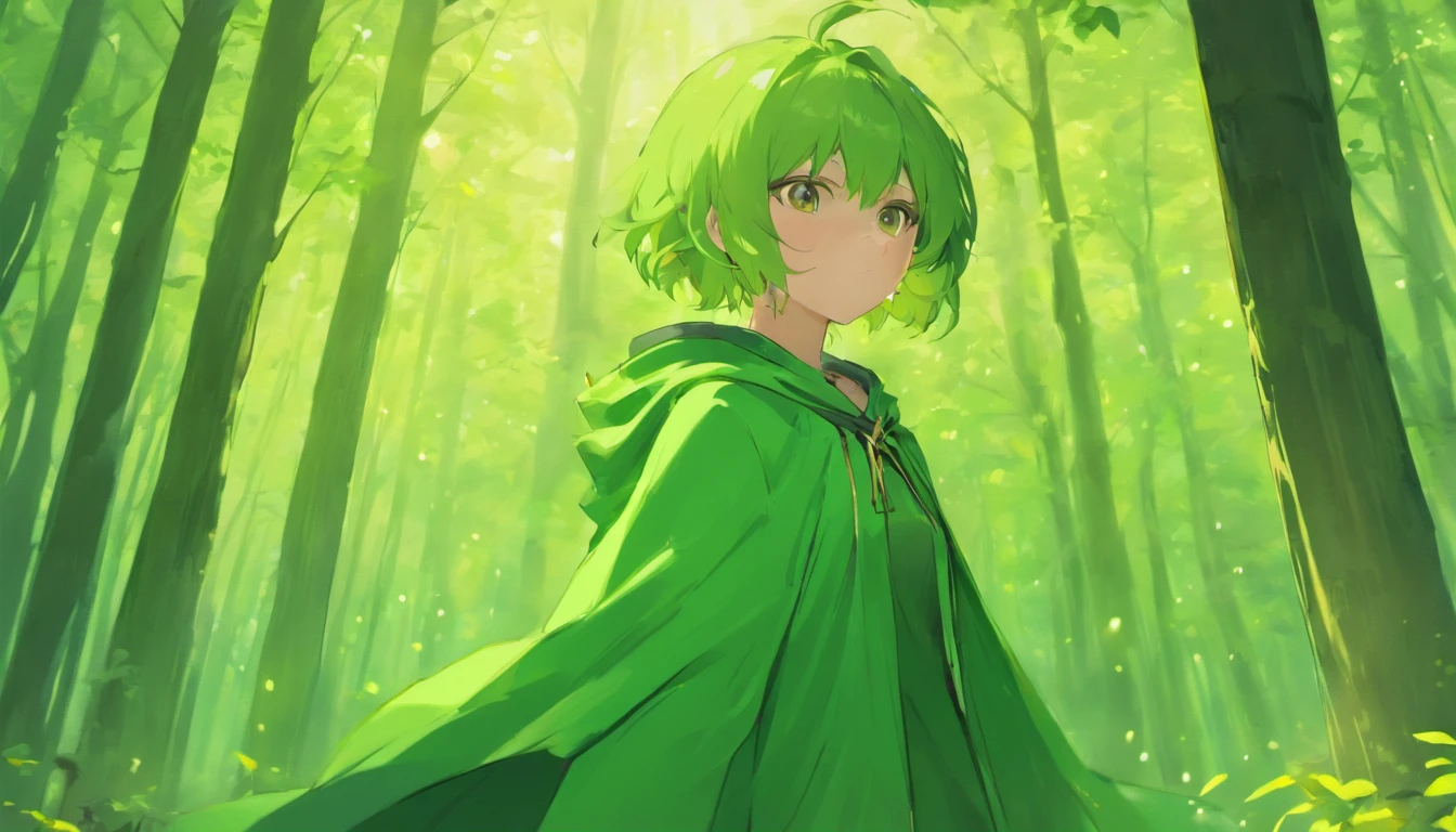 Ryu, Elbow hand pockets, Green Cape, Hooded cloak, Forest Background, Bokeh, Medium Shot, Very detailed, beautiful, masterpiece, Perfect Anatomy, [[Award-winning photography, Macro Photography Vivid Colors]], Atmospheric, Majestic, High resolution, That&#39;s excellent, Very detailed, complicated, Realistic lighting, 4K, (alone:1.2), (cute:1.1), (Anime screenshots), 