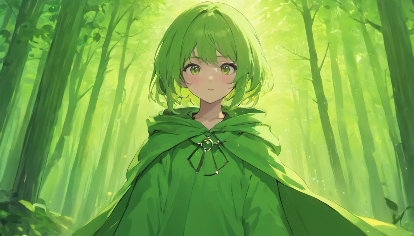 Ryu, Elbow hand pockets, Green Cape, Hooded cloak, Forest Background, Bokeh, Medium Shot, Very detailed, beautiful, masterpiece, Perfect ???????, [[Award-winning photography, Macro Photography Vivid Colors]], Atmospheric, Majestic, High resolution, That&#39;s excellent, Very detailed, complicated, Realistic lighting, 4K, (alone:1.2), (cute:1.1), (Anime screenshots), 