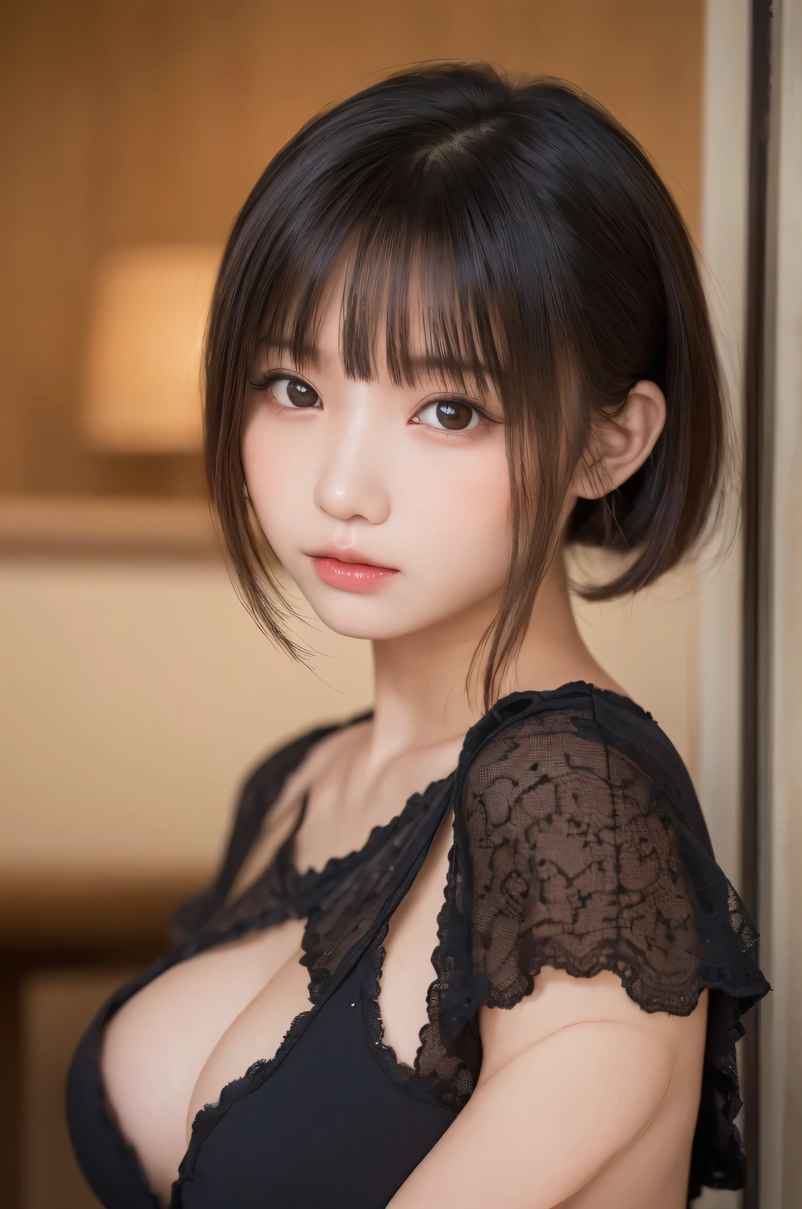 masterpiece, highest quality, One Girl, (Beautiful girl, Delicate girl:1.3), (18-year-old:1.3), Very fine grain definition, (Symmetrical eyes:1.3), Small breasts, Brown eyes, Parted bangs, Black Hair
