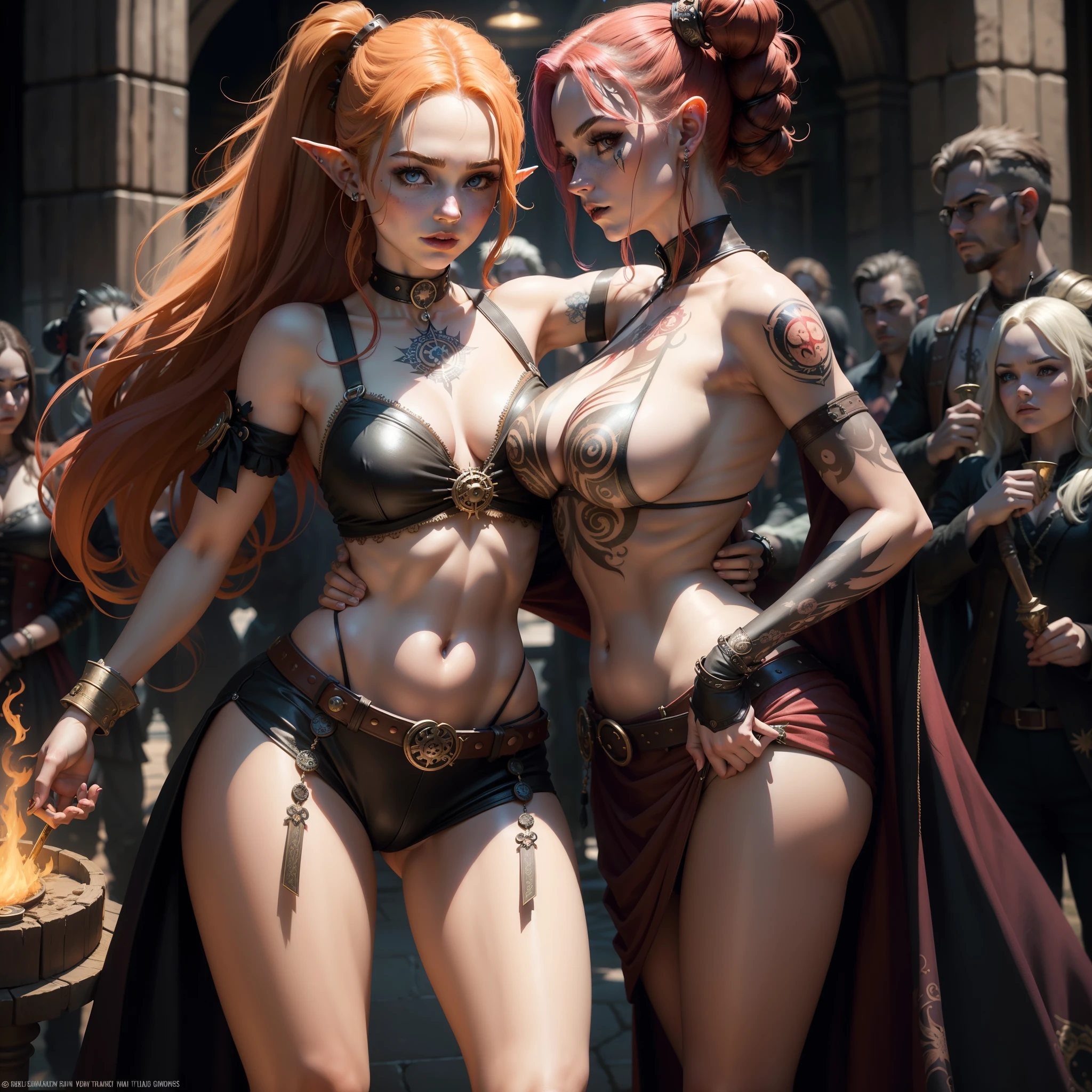 The Bardic Maiden, unabashedly, revealed her bosom adorned with intricate tattoos, a spectacle that was uncommon within the conservative realm where she dwelled.
The Intricate Mechanism, in the lobby of the skyscraper, showed the date for the first time, its gears turning and cogs aligning to display the calendar of the world.
The Pirate Queen, Harley Quinn at 17, stood tall with her long, wild hair covering one eye, a fiery torch in her hand, encircled by a crowd of onlookers.
The Elven Lass, with hair cascading down her back like