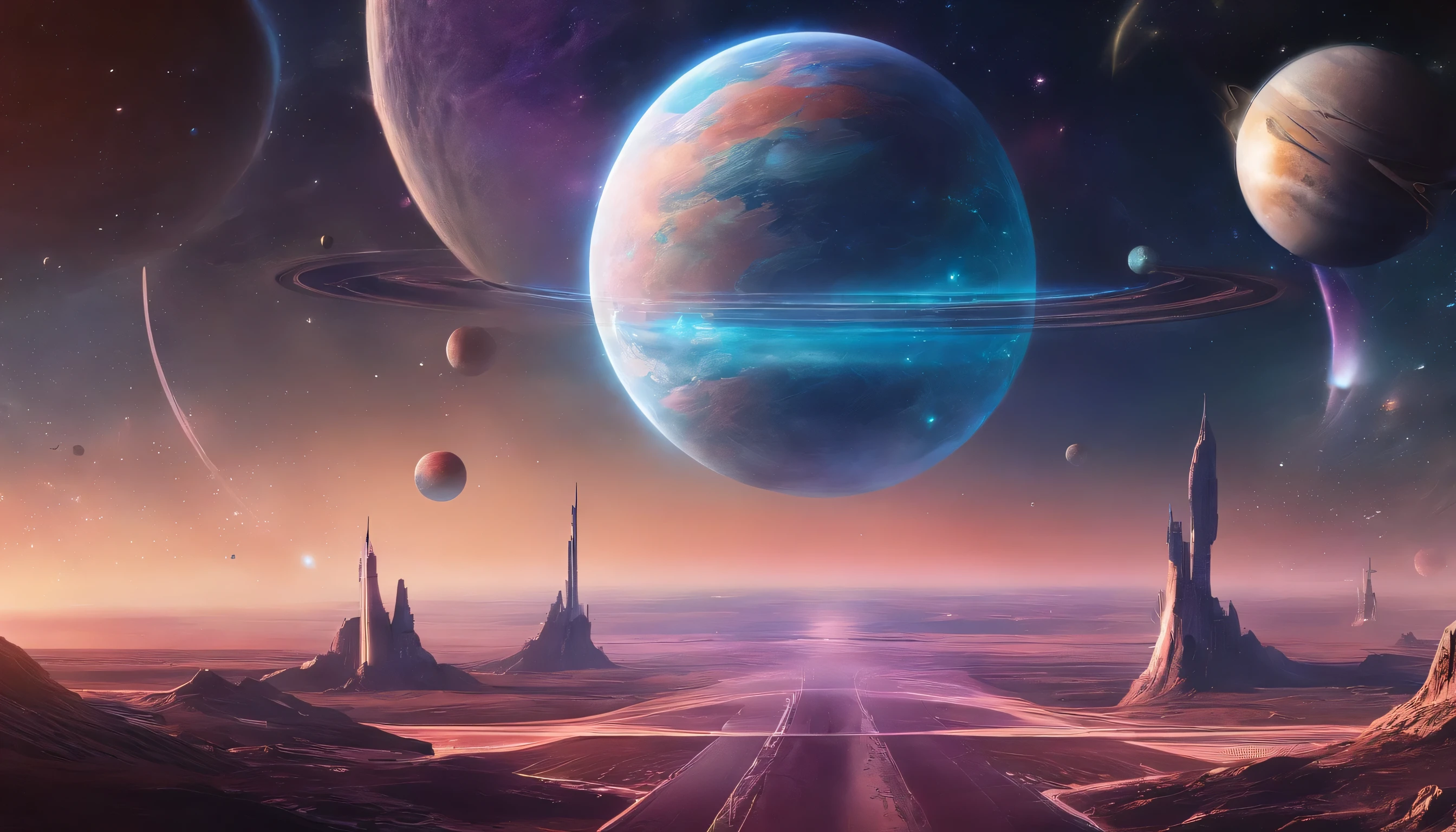 Future Universe Dream, Celestial bodies between stars and planets, Astral scenes filled with beautiful and tranquil elements, HD images high quality 4k artwork,No humans