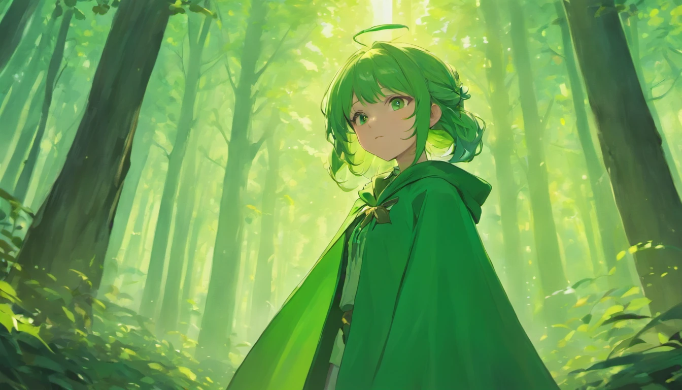 Ryu, Elbow hand pockets, Green Cape, Hooded cloak, Forest Background, Bokeh, Medium Shot, Very detailed, beautiful, masterpiece, Perfect Anatomy, [[Award-winning photography, Macro Photography Vivid Colors]], Atmospheric, Majestic, High resolution, That&#39;s excellent, Very detailed, complicated, Realistic lighting, 4K, (alone:1.2), (cute:1.1), (Anime screenshots), 　in the forest, Departure, A beautiful female elf around 30 years old