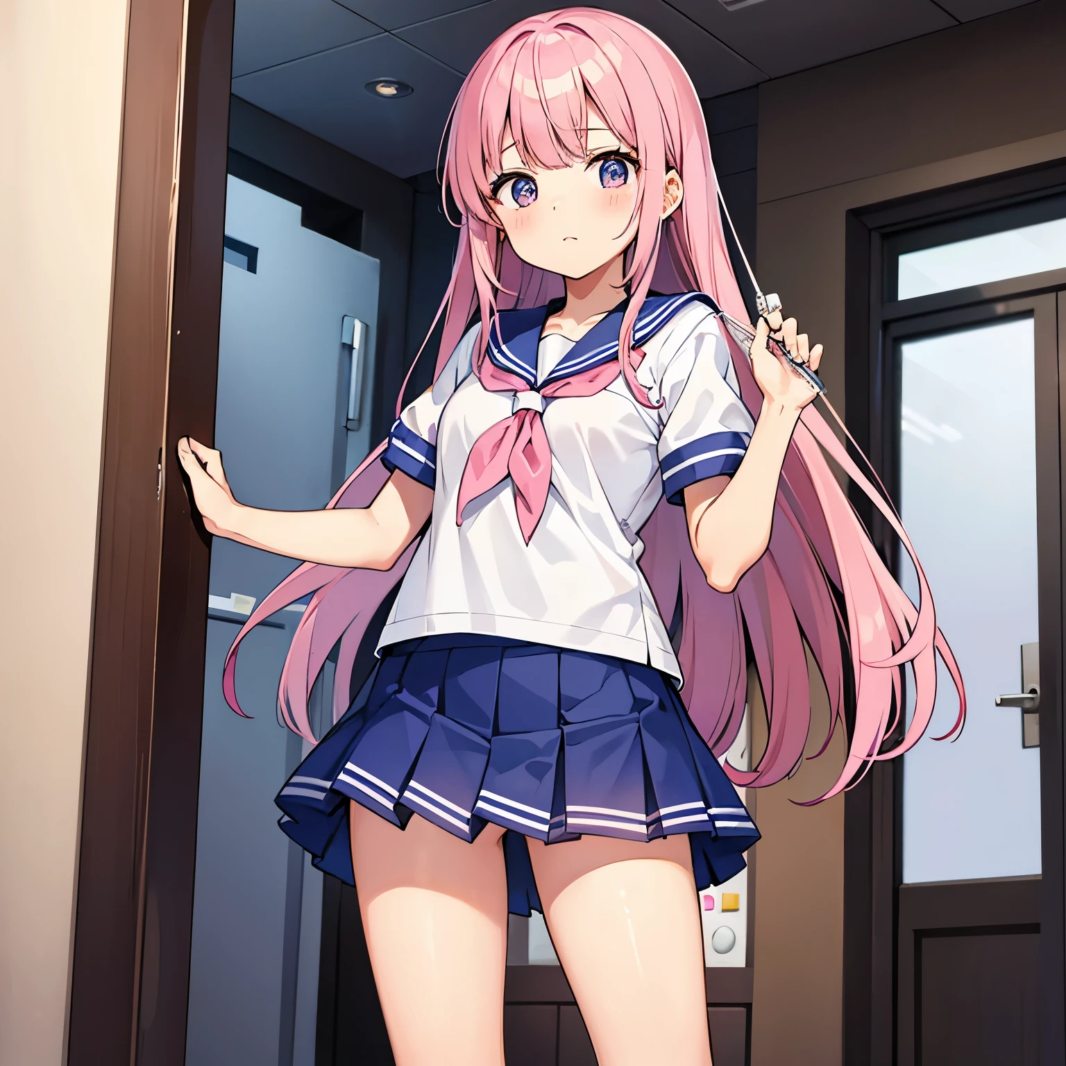 A pink-haired high school girl in a sailor uniform receives a vaccination、A man grabs your arm、Take the syringe and stick it into your upper arm.。.