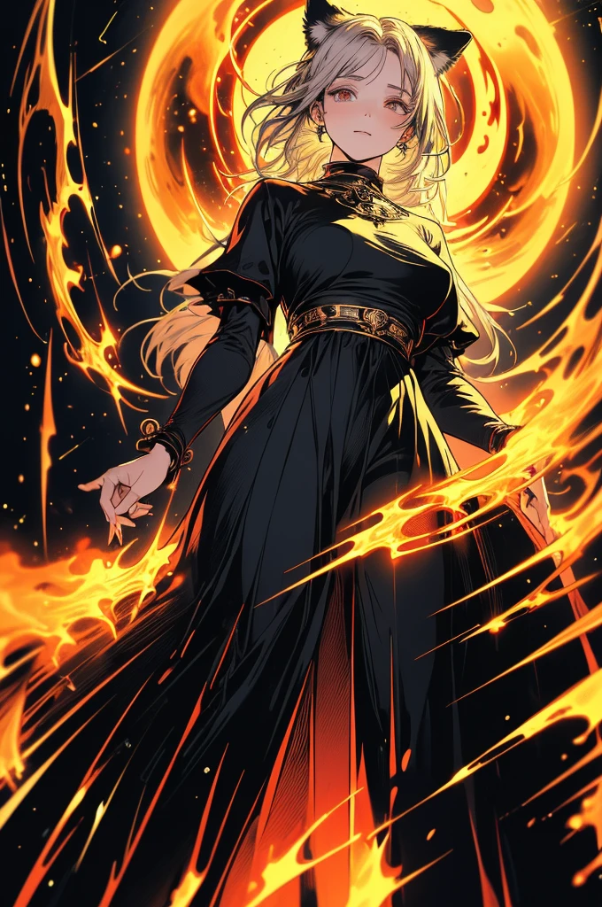 ((masterpiece, highest quality)),Ultra-high resolution, (realism: 1.4),Best illustrations,Line art,Very condensed adult female,Delicate and beautiful features,Slit eyes,Sharp face,A garment with extremely intricate wrinkles,Silver Hair,Wolf ears,Big tail,Fantasy,The background is a full moon and wilderness,wide aperture,Unreal 5,Scattered beneath the surface,Anatomically correct,Low angle full body shot