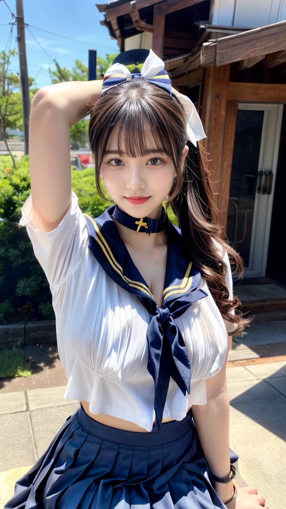 Browsing Caution,(Highest quality:1.3),(19 years old:1.3),(Large Breasts:1.6),Overdeveloped breasts:1.6,Big Breasts:1.6,世界一Large Breasts,My heart is pounding,Spread your chest out to the side,Oversized chest of drawers:1.3,One of the largest breasts in the world,Saggy breasts,rich,Upper Body,smile,Japanese actress,Overflowing breasts,jewelry,Captivate a man,Cleavage,(Sailor suit,uniform:1.5),(Horie Yui:1.5),(strip:1.3),(Fold your hands behind your hips:1.2),(slender:1.2),(Narrow waist:1.4,(Hotchan),(Voice actor work:1.1),(Recording booth:1.2),(Yui Horie:1.5),(anorexia:1.4),(Clear:1.3)