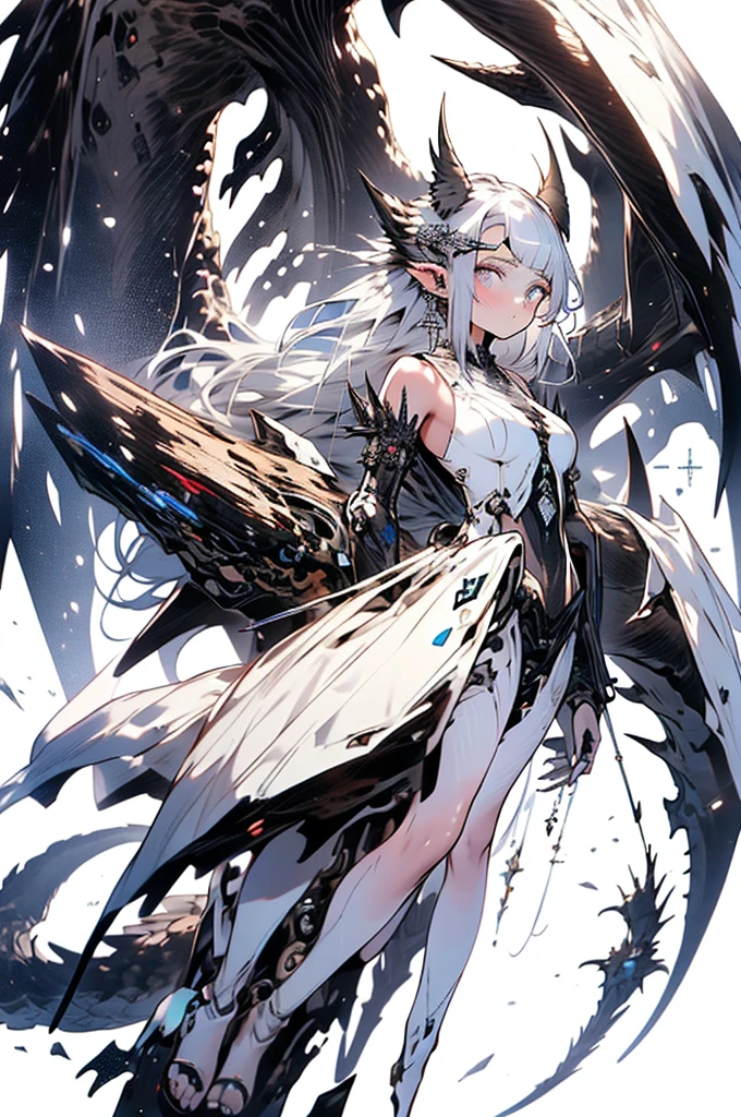 ((masterpiece, highest quality)),Ultra-high resolution, (realism: 1.4),Best illustrations,Line art,Very condensed adult female,Delicate and beautiful features,Slit eyes,Sharp face,Very detailed white coat,Silver Hair,Wolf ears,Big tail,Fantasy,The background is a full moon and wilderness,wide aperture,Unreal 5,Scattered beneath the surface,Anatomically correct,Low angle full body shot
