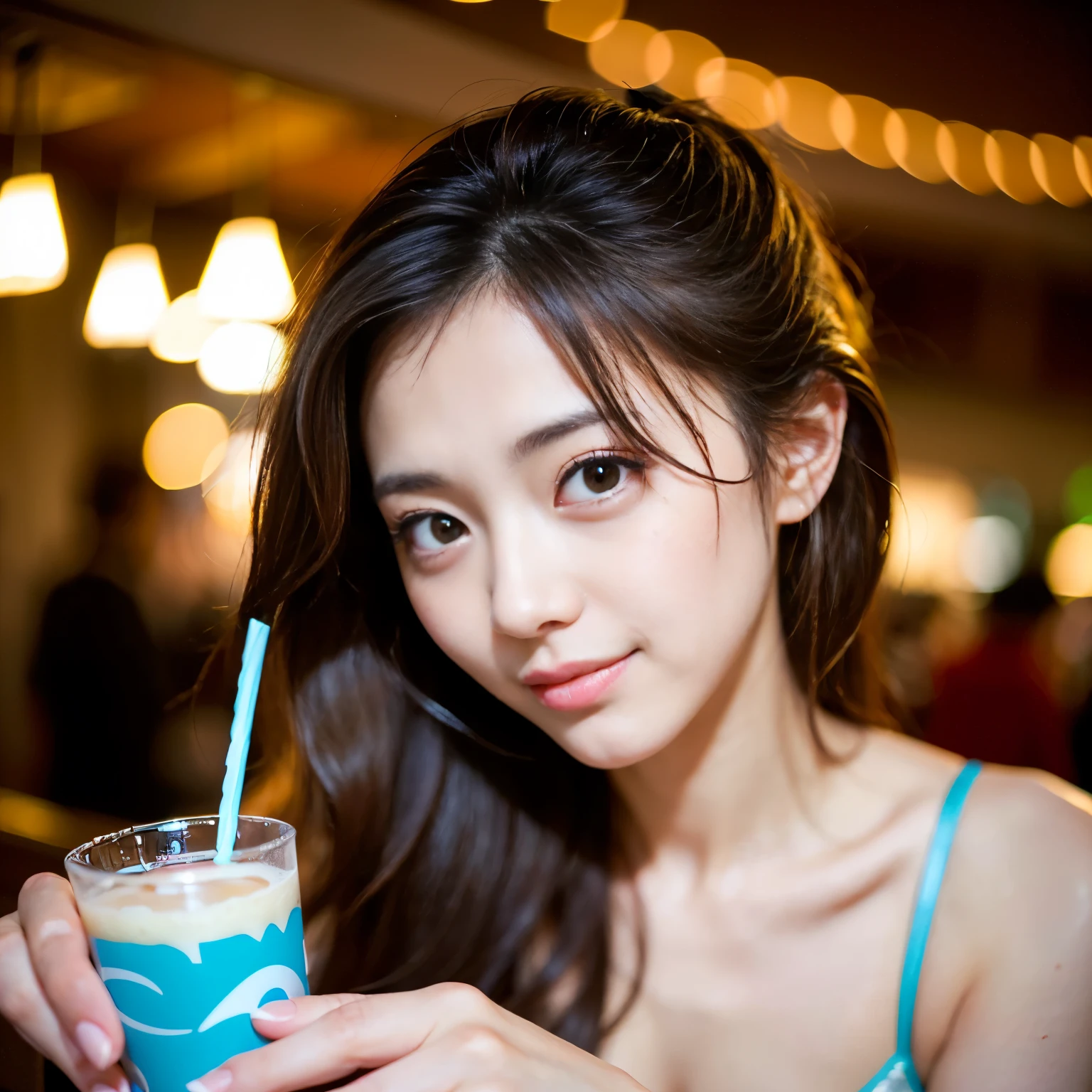 ((Best-quality, Masterpiece, Ultra-High-Resolution, (Photorealistic:1.4), Raw Photo, depth of field, professional lighting, perfect ???????, extremely details, perfect face, perfect hair, perfect body, perfect hands, perfect fingers)), 1girl, the most famous Japanese idol, having a lot of fun at drinking party, (extremely cute drunken-face, ((extremely cute and extremely big drunken-eyes)), extremely beautiful drunken-skins), extremely cute hair, extremely cute long-eyelashes, extremely cute lips, looking at viewer, detailed drinking-party, ((inebriated):1.5)