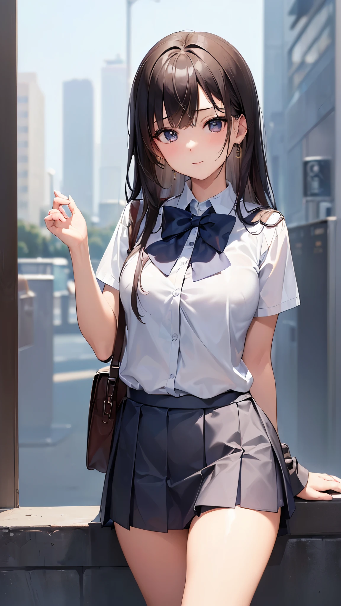 (((masterpiece))),(((High resolution)))、(((8K)))、(((perfect face)))、(((Cute girl))), ((mini skirt school uniform)), ((top quality eyes)), ((detailed texture)), ((high resolution face)), look at the camera