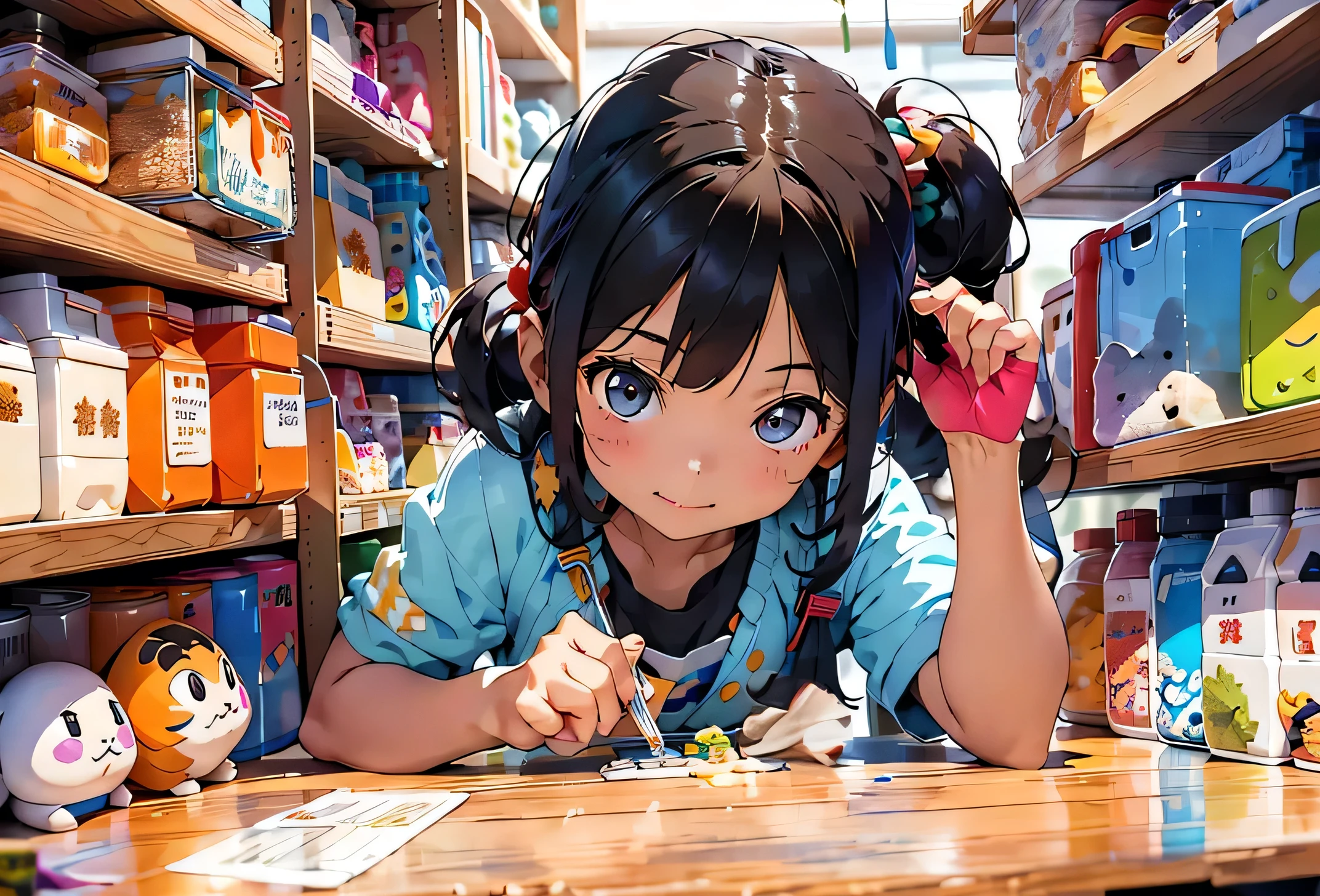 Please remove this extra hand.，And fill it with reasonable content，The content should be the girl&#39;s clothes and desktop and be reasonably connected
