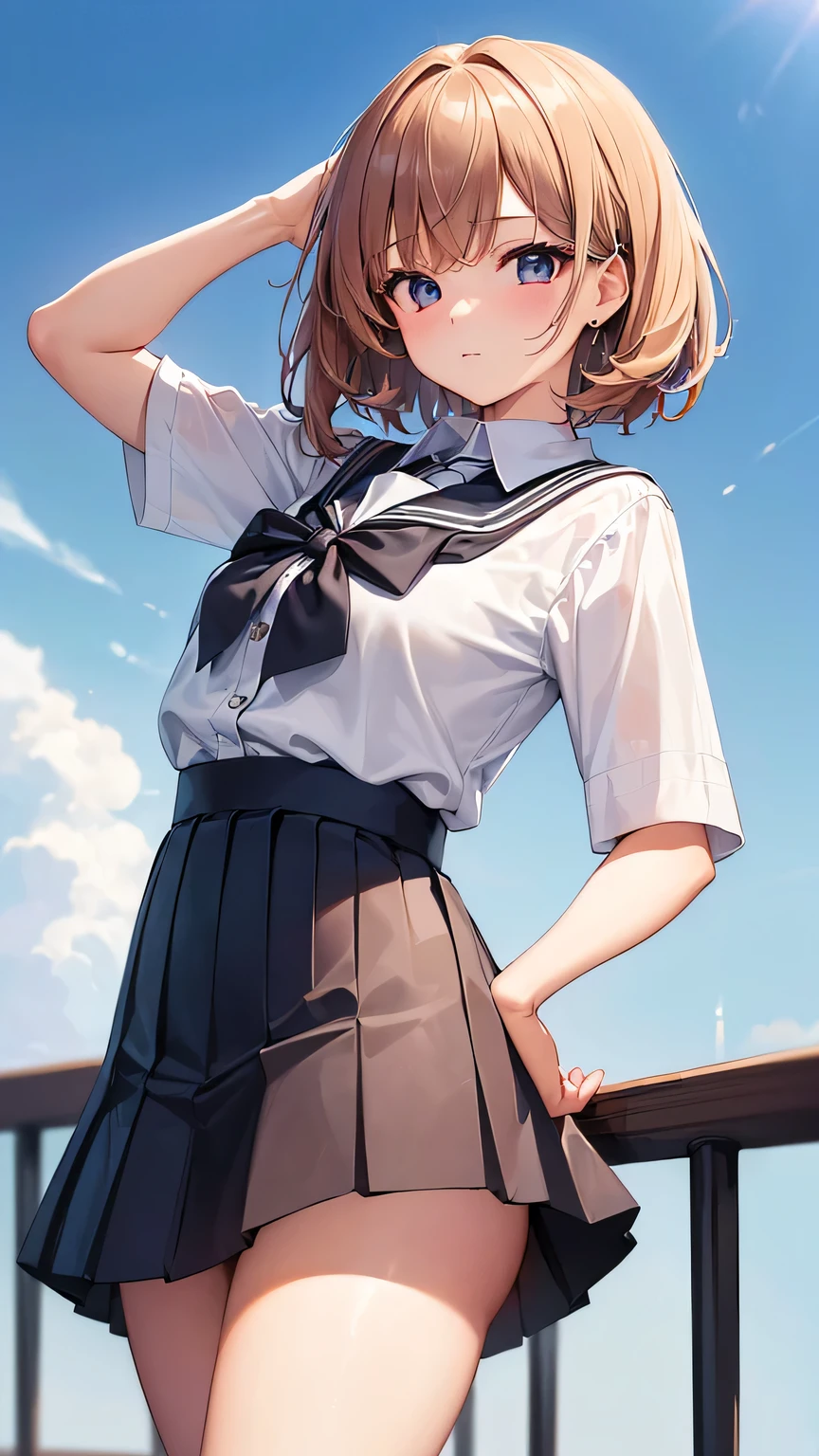 (((masterpiece))),(((High resolution)))、(((8K)))、(((perfect face)))、(((Cute girl))), ((mini skirt school uniform)), ((top quality eyes)), ((detailed texture)), ((high resolution face)), look at the camera