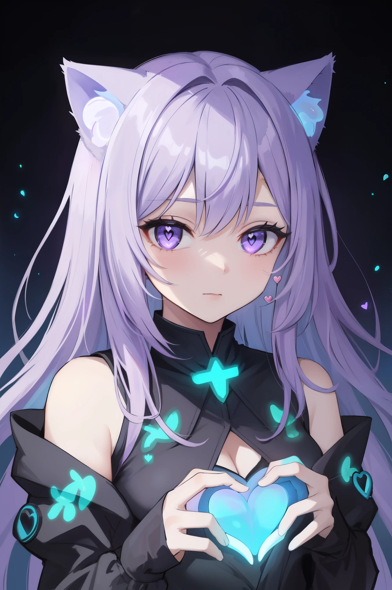 Fantastic painting of a glowing woman, (((Bioluminescent Heart))), Purple Hair、Purple Eyes、Cat ear