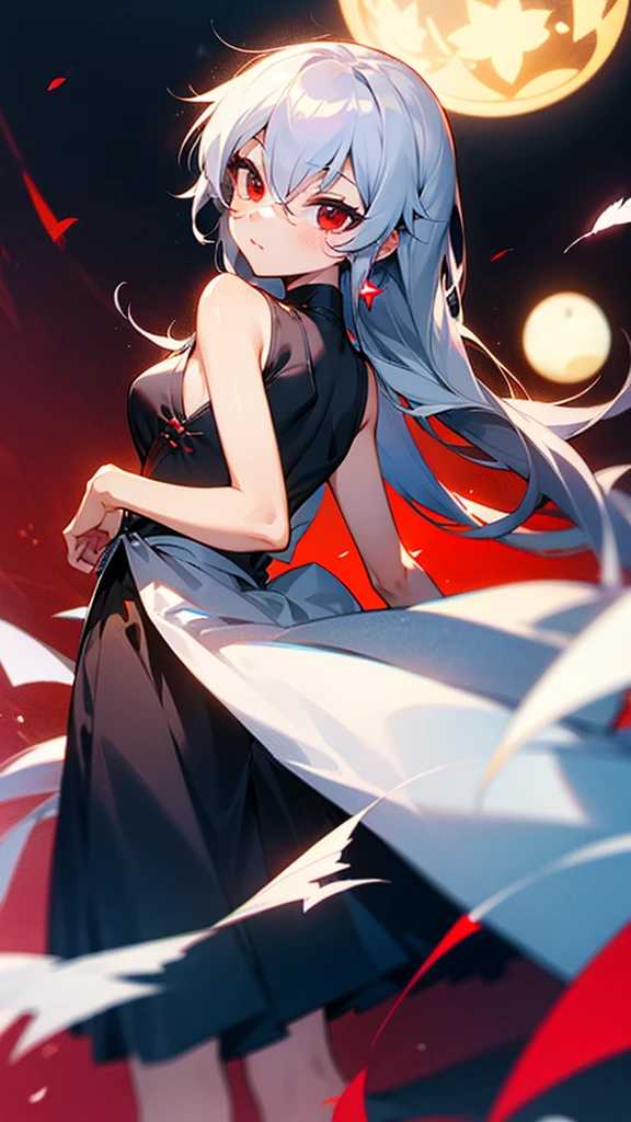 Highest quality　I have long hair　Gray Hair　Sagume Rare God　Feathered 　Red eyes　I don't have anything　vampire　Odd Eye　kind　Miko costume　Cat ear