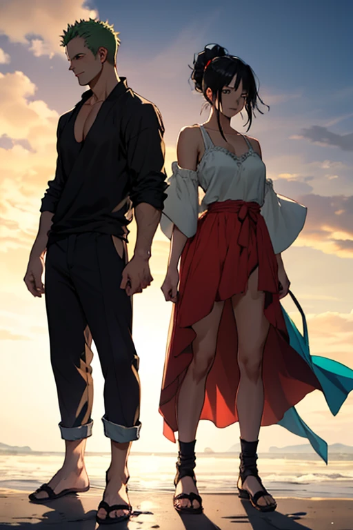 Zoro one Piece with is  black haired wife
