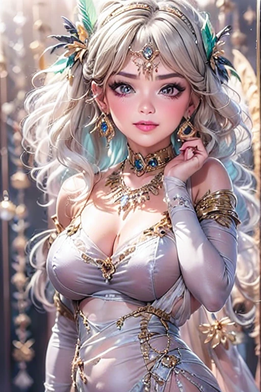 Mature Woman, Looking at the audience, Attractive breasts,Sensual curves、bubble、Full Body Shot,Nightgown, Charming smile, Thick lips, plump唇, blush, Looking at the audience, Provocative expression, Beautiful Hairstyles, Cleavage, plump、Curvy Hips、Attractive face、Mischievous face、Sexy Lingerie、An inviting gaze、Expressing emotions、colored feather, Money属装飾品, particle, Light, (masterpiece, highest quality, highest quality, Official Art, beautifully、aesthetic:1.2), (1 girl:1.3), Very detailed,(Fractal Art:1.1),(colorful:1.1)(flowerズ:1.3),Most detailed, (Dynamic pose), (Shiny skin), (Many colors :1.4), ,(Earrings:1.4), (feather:1.4),masterpiece,Mr.々Hair style,Moneyのヘッドバンド,Tulle covers the chest,Perfect balance, Detailed details of the garment,marble,cinematicLighting, Film Grain, contrast of Light and dark,High detail,(((Gorgeous Accessories))))、Openwork decoration,(((See-through dress)))、(((Anatomically correct body))) ,1 girl, (High resolution), (8k), (Very detailed), Perfect Face, Beautiful eyes and face, (((highest quality))), (Very detailed), Detailed face and eyes, Beautiful Eyes,(((Sexy pose))),Beautiful Eyes、Transparent double eyelids、(((Super gorgeous background)))、Bright Eyes,Money,diamond,gem,Body Chain,Luxury Accessories,beautifully、aesthetic,flower