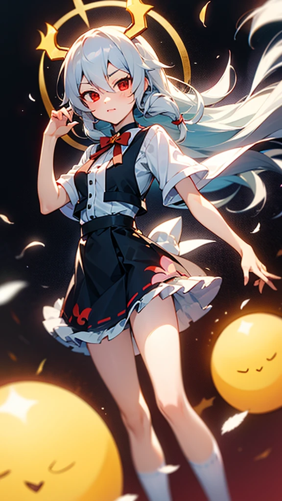 Highest quality　I have long hair　Gray Hair　Sagume Rare God　Feathered 　Red eyes　I don't have anything　vampire　Odd Eye　kind　Miko costume　Cat ear　Gensokyo
