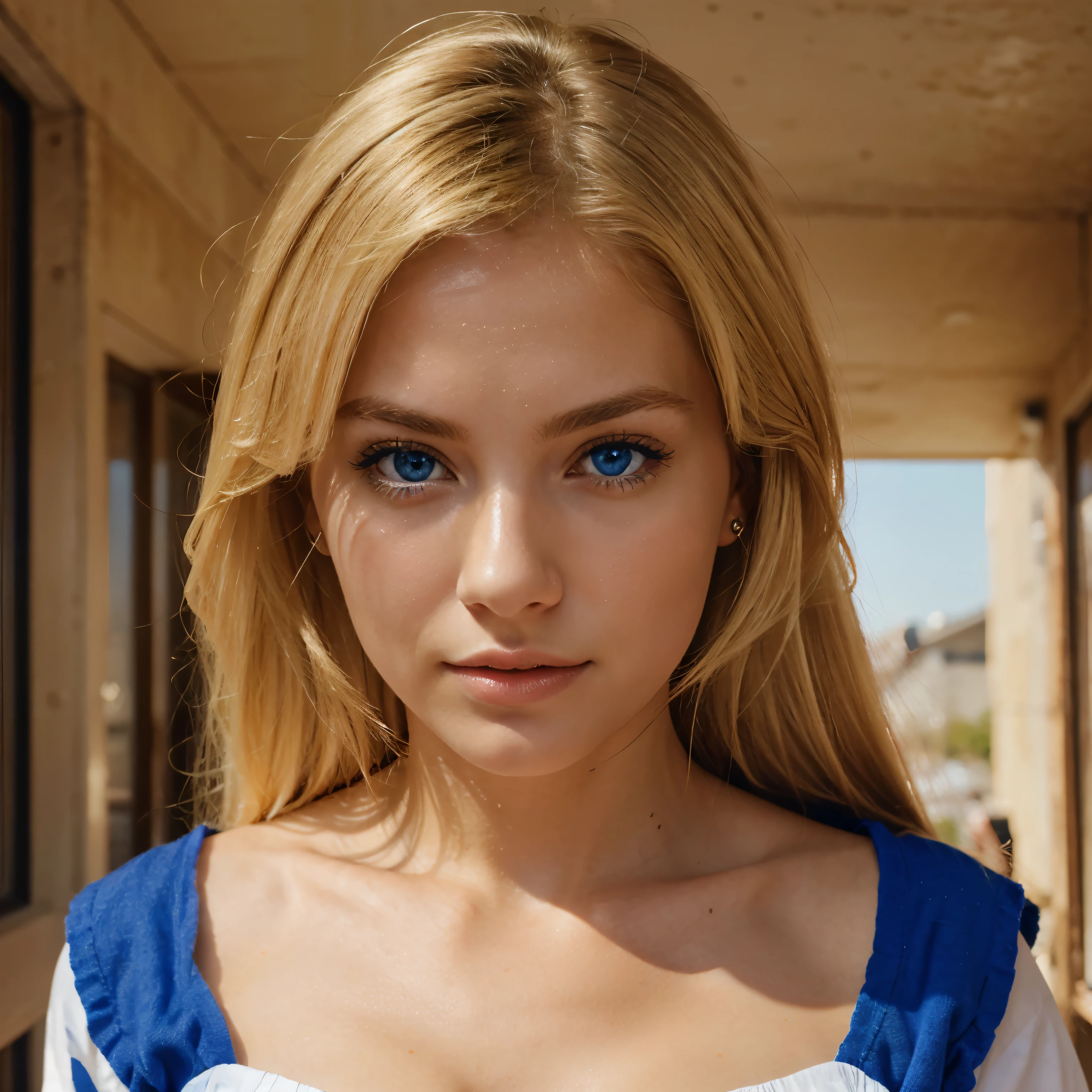 Create me a blonde woman with blue eyes