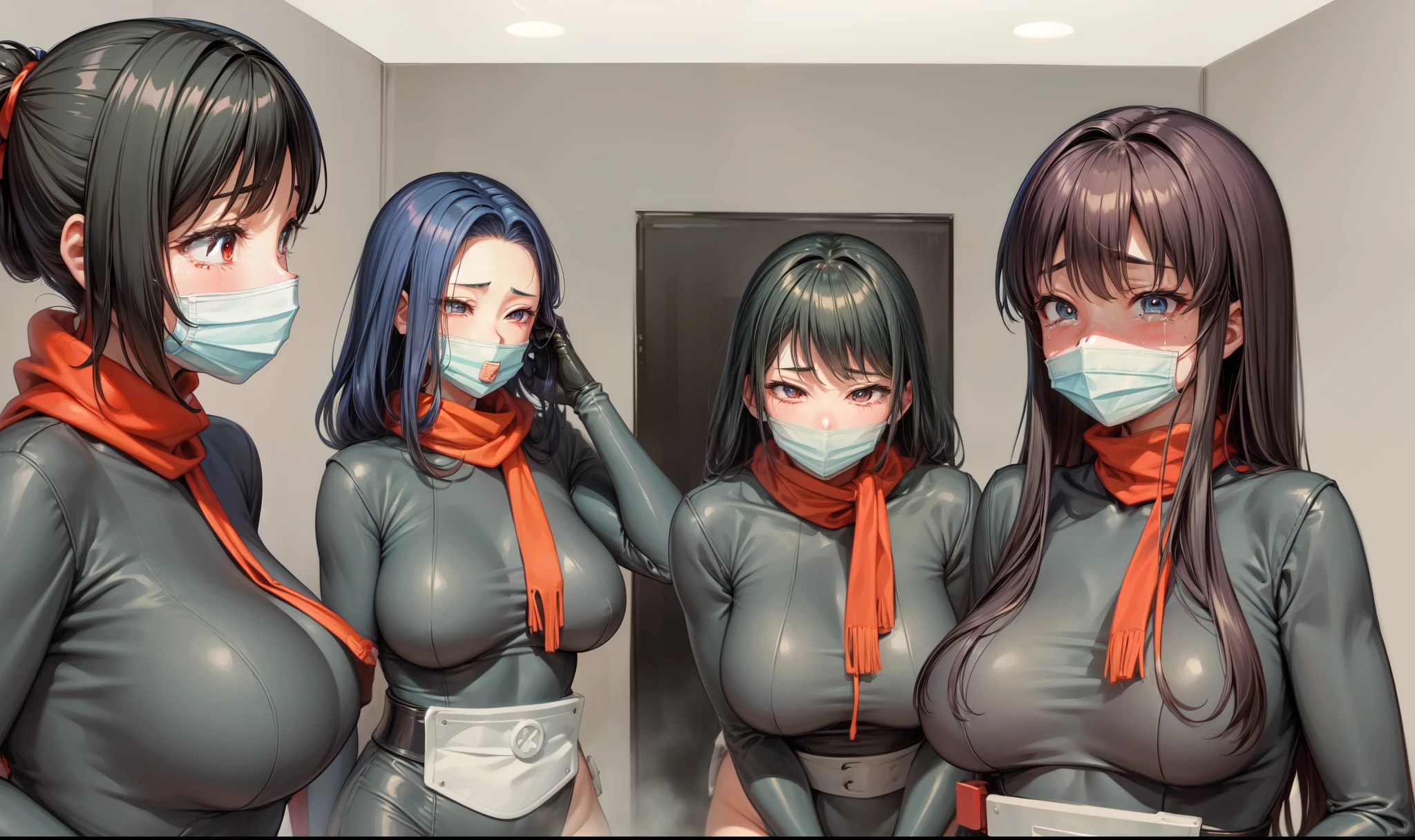 Japanese girl、Close-up of a girl in a black leotard、Black glossy leotard、Black boots、She has a red scarf around her waist、Saiyan Girl, wonderful, Nano Girl, Female body type, Inspired by Hiromu Arakawa, Anime Manga Robot!! Anime Girls, Fubuki, Full Body Suit, by Hiromu Arakawa、wonderful, silk, Beautiful and attractive anime , Anime Girls of the future, tears,Drooling,Pee,Sweat,Tongue out,incontinence,Peeing,Mouth open and tongue out,Estrus,Eyes wide open,Estrus,Blushing,Nipples are erect,Face is hot,Lust、Mouth wide open and tongue sticking out、incontinence、My crotch is wet、Crying face、Drooling、Being attacked by slime