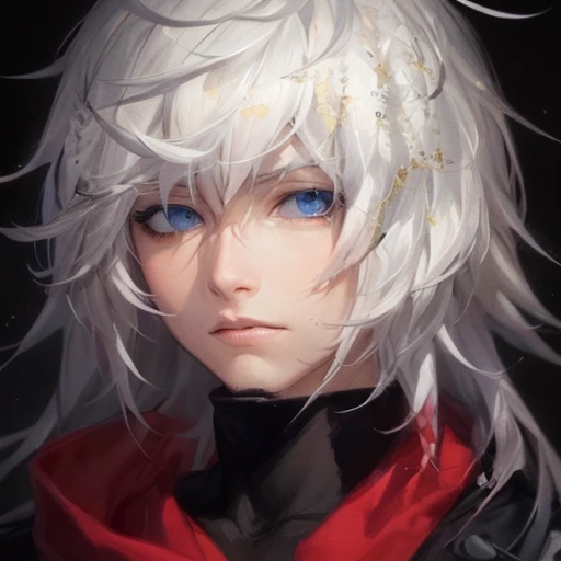 Close-up of a person with white hair and a red scarf, Gveiz, Stunning Anime Face Portraits, nagito komaeda, Gveiz-style artwork, kaneki ken, author:He-Q, Created by Anime Painter Studio, Anime Portrait, Portrait of Killua Zoldyck, face Anime Portrait, Painted in an anime artist's studio