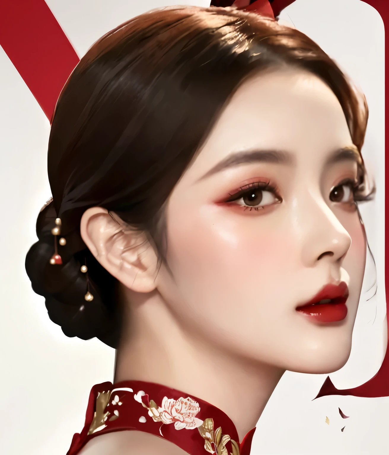 Arav image of woman in red dress and red bow, Elegant digital art, Fan Bingbing, Digital illustration style, Inspired by Yao Tingmei, Inspired by Dai Xi, Inspired by Xu Xi, Inspired by Ai Xuan, Beautiful digital illustrations, Style Numbers, Digital Art Portraits, Inspired by Lan Ying, High quality portrait