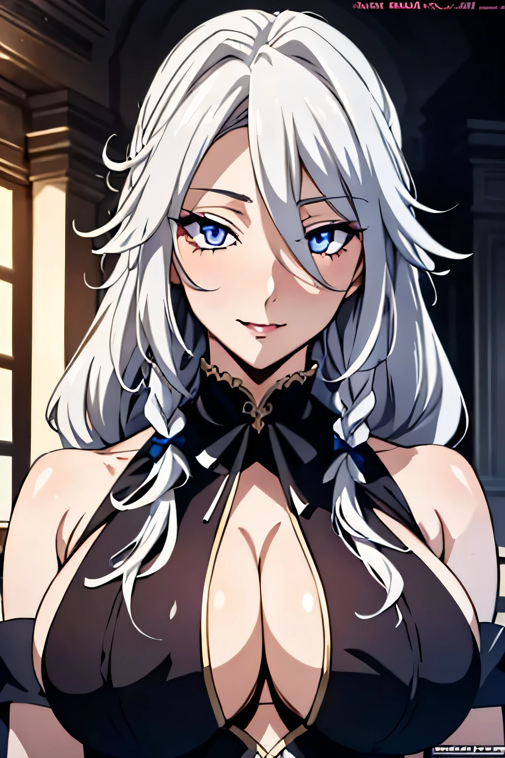 1 woman, grayfia lucifuge, long white hair, ((detailed eyes:1.2)), wearing sexy maid outfit, sexy, sensual, sleeveless, sideboob, underboob, masterpiece, top quality, best quality, official art, beautiful and aesthetic:1.2), extreme detailed, colorful, highest detailed