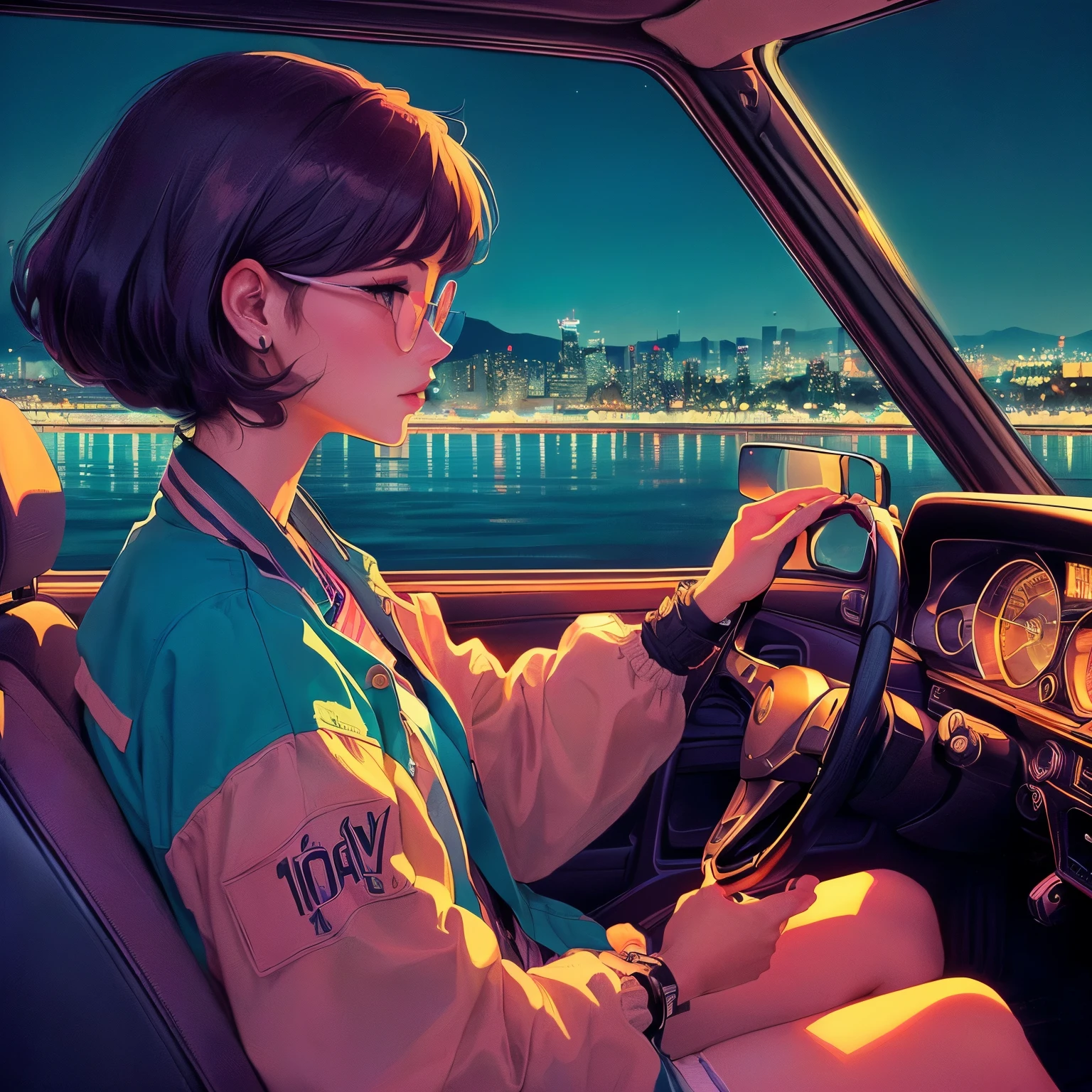 one girl,solo girl,driver,grab the handle,Woman driving a car in the city at night, Holding the handle,One Girl,(Masterpiece:1.4),(Detailed:1.3),80's,driving seat,I am driving a car,Holding the handle,coastline,City lights,neon,Retro Car,Shortcuts,sunglasses,Holding the handle,night,neon lights, neon
街を背景に車を運転する女性, Lo-fi Girl, Art Deco takes over anime aesthetics, style of alena aenami, 80's anime vibe, Lofi Artstyle, Lofi Art, Art by Alena Aenami, Inspired by Alena Aenami, Robbie's Atmospheres, Lo-fi illustration style, Robbie's Atmosphere