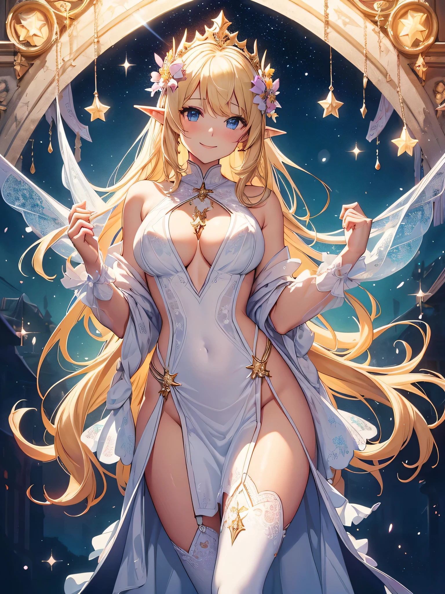 最high quality、1 womanエルフ NP: Worst quality ,Flower fractal art Lie on bed Beautiful radiance,High-definition depiction, Realistic, 8k, Unity, Wide Shot, light smile, Beautifully and vividly drawn, , Beautiful, beautiful, clear skin、sexy see-through bodystocking,Countless rays of light pouring down, Swirling Light, big background, Raise one arm above your head, Intense light is emitted from the magic circle in front of the girl.
Romanticism,Cowboy Shot: The most beautiful form of chaos, Mr..々color, Intertwined flowers, Particle,magical gentle light,smile,sexy,image quality、masterpiece、Beautiful Face、Super beautiful elf woman((Big breasted 22 year old office lady、Nipples、Bust 90,Beautiful long ironed hair、blonde、height: 165cm。、sexy、Esbian、、high quality、、background((Star Narski)))、Starry Sky、Visual art、Written boundary depth、、Elf Ears、、universe、Happy smile、Gentle light、Elf forest、elegant、ticker beautiful decorative、、magic、forest、Beautiful tiara、Beautiful bed、Beautiful Landscape、A kind smile、wonderful、Fluttering petals、Dance happily、、Cultivate fantasy、、Mystery light Lots of flowers、、art、art,mystery,Ultra-high resolution,atmosphere