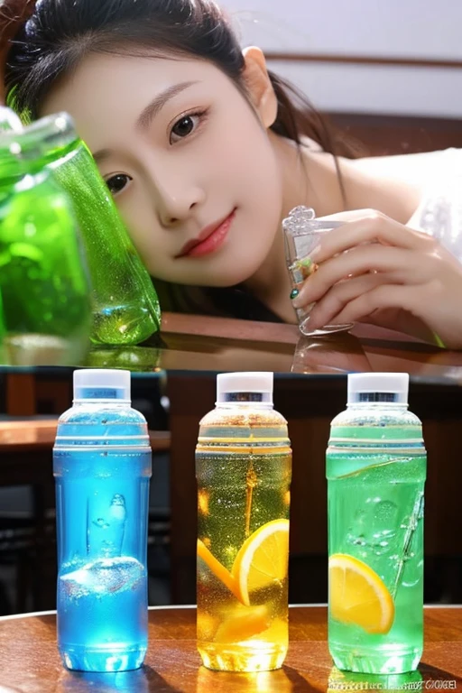 high quality、masterpiece、High sensitivity、One Woman、Drink water、PET bottles、Small 