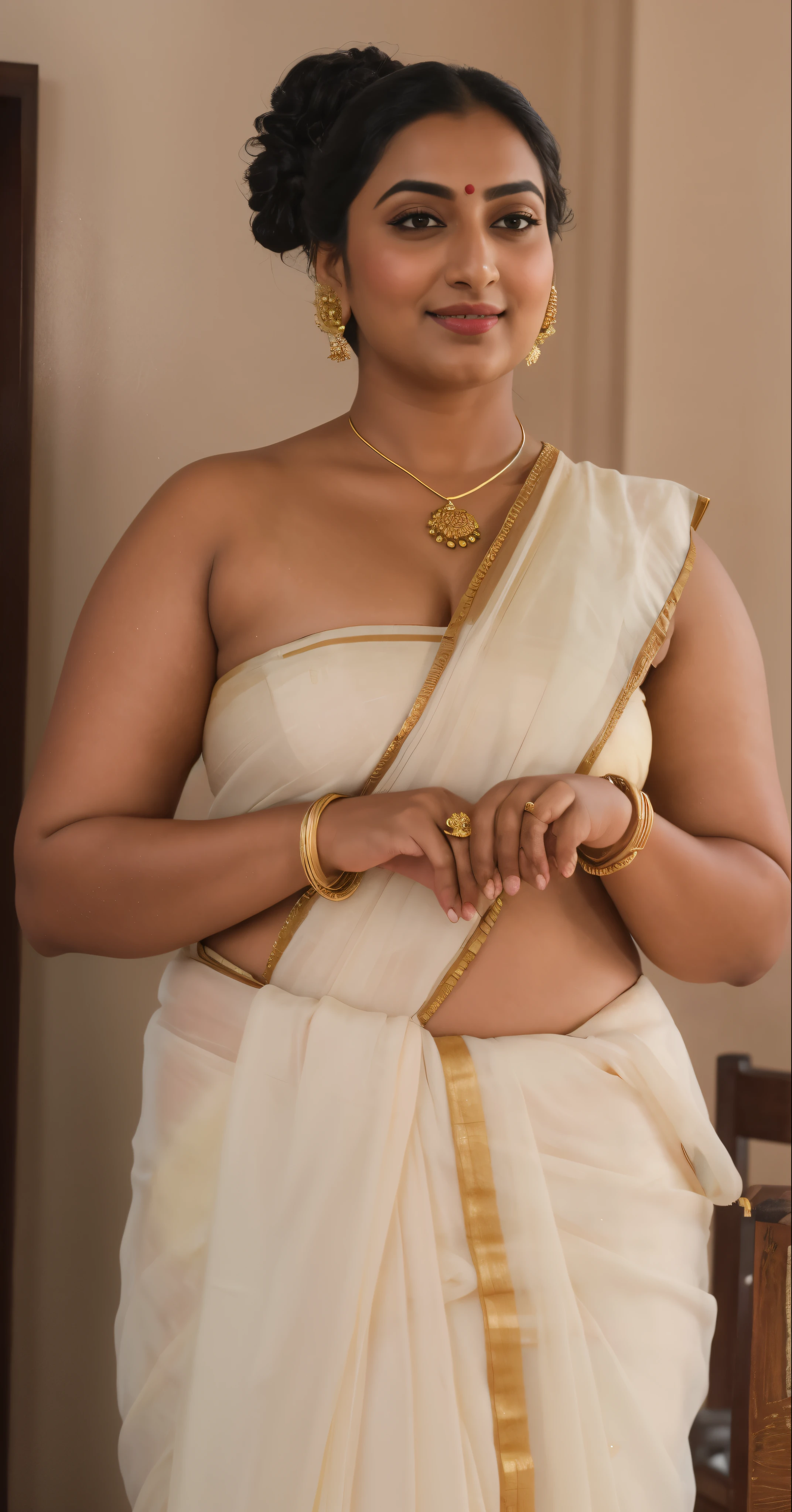 Foto RAW, photorealistic, photography, full body shot, master shot, perfect eyes, goddess like beauty, pierced eyes, perfect thick chubby mallu Desi aunty bhabhi, Wearing a Stanapatta, a chest-band.Saree model, model Photography, Indian saree shoot, Indian traditional wear advertising photography, traditional wear brand shoot, face of Indian actress Sonakshi Sinha, masterpiece, realistic, realism, incredible details, pleasure, photorealism, detailed skin, skin pores, high contrast, photorealistic Artstation 8k HD digital art trend of high definition and detailed realistic skin texture, ultra detail, realistic skin texture, armature, best quality, ultra high definition, (photorealistic:1.4),, high resolution, detail, raw photo, sweat, Re sharp, by Lee Jefferies Nikon D850 Film Stock Photo 4 Kodak Portra 400 Camera F1.6 Lens Rich Color Ultra Real Realistic Realistic Textures Dramatic Lighting Unreal Engine Trending at Art Station Cinestill 800,(pele altamente detalhada: 1.2), 8k UHD, DSLR, soft-lighting, alta qualidade, grain of film, Fujifilm XT3,she didn't like to wear blouse or bra, she is happy to wear only saree, she hates blouse or bra, detailed hairy armpits, hyper realistic skin, skin pores, sweat, veins,