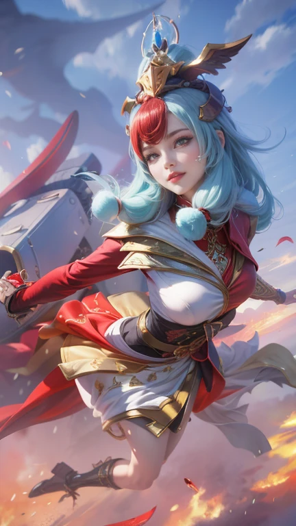 a close up of a woman wearing a red hood like a ruby wearing a patch over one eye, shadowbringers cinematic, 4 k detail fantasy, a beautiful fantasy empress, game cg, xianxia fantasy, xianxia hero, 2. 5 d cgi anime fantasy artwork, cinematic goddess close shot, ruan jia and artgerm, wow 4 k detail fantasy, hyperdetailed fantasy character, smile beautifull.