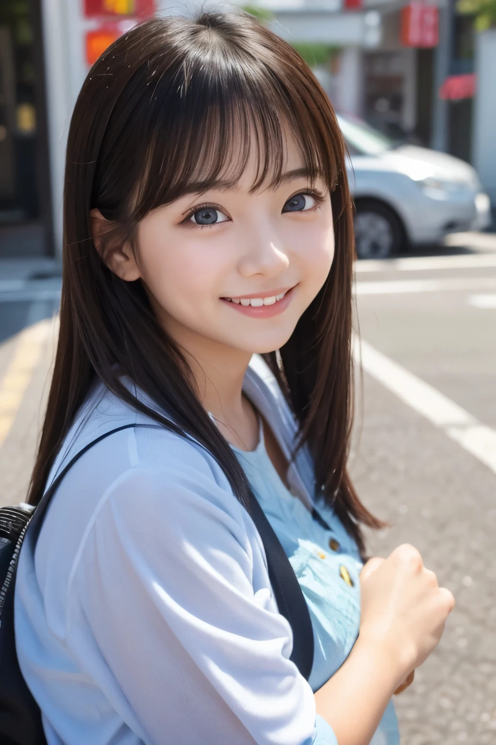 8K, details, Vertical portrait of a charming young Japanese lady making a peace sign, selfie style, high-definition, natural light, as if taken with a Canon camera